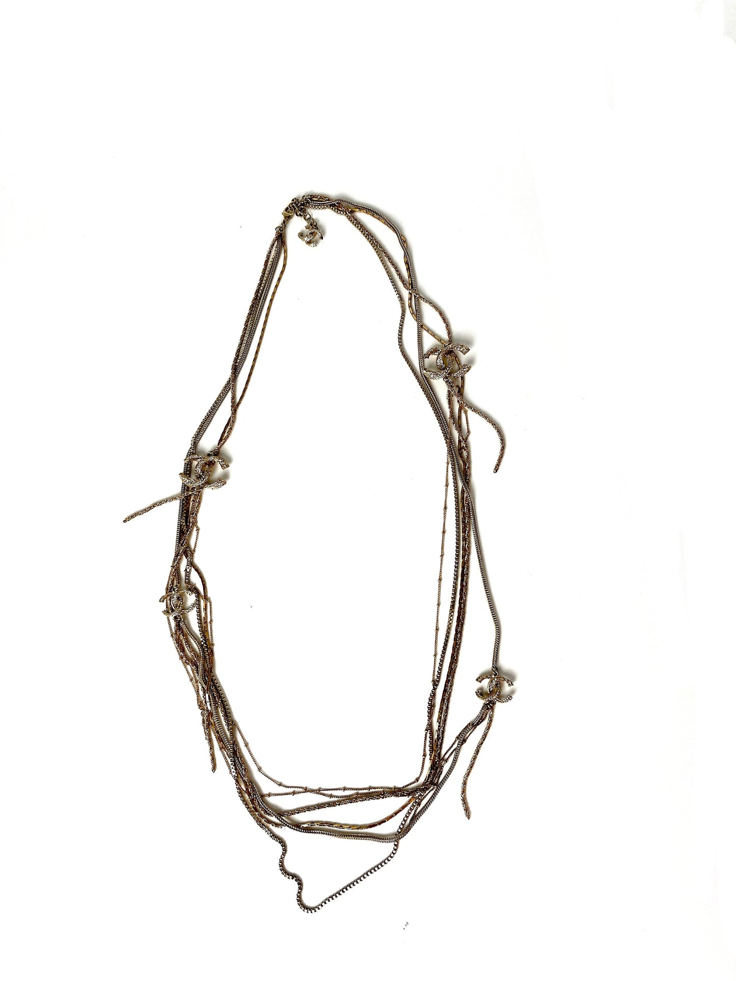 Chanel Gold Multi Strand Strass Long Necklace