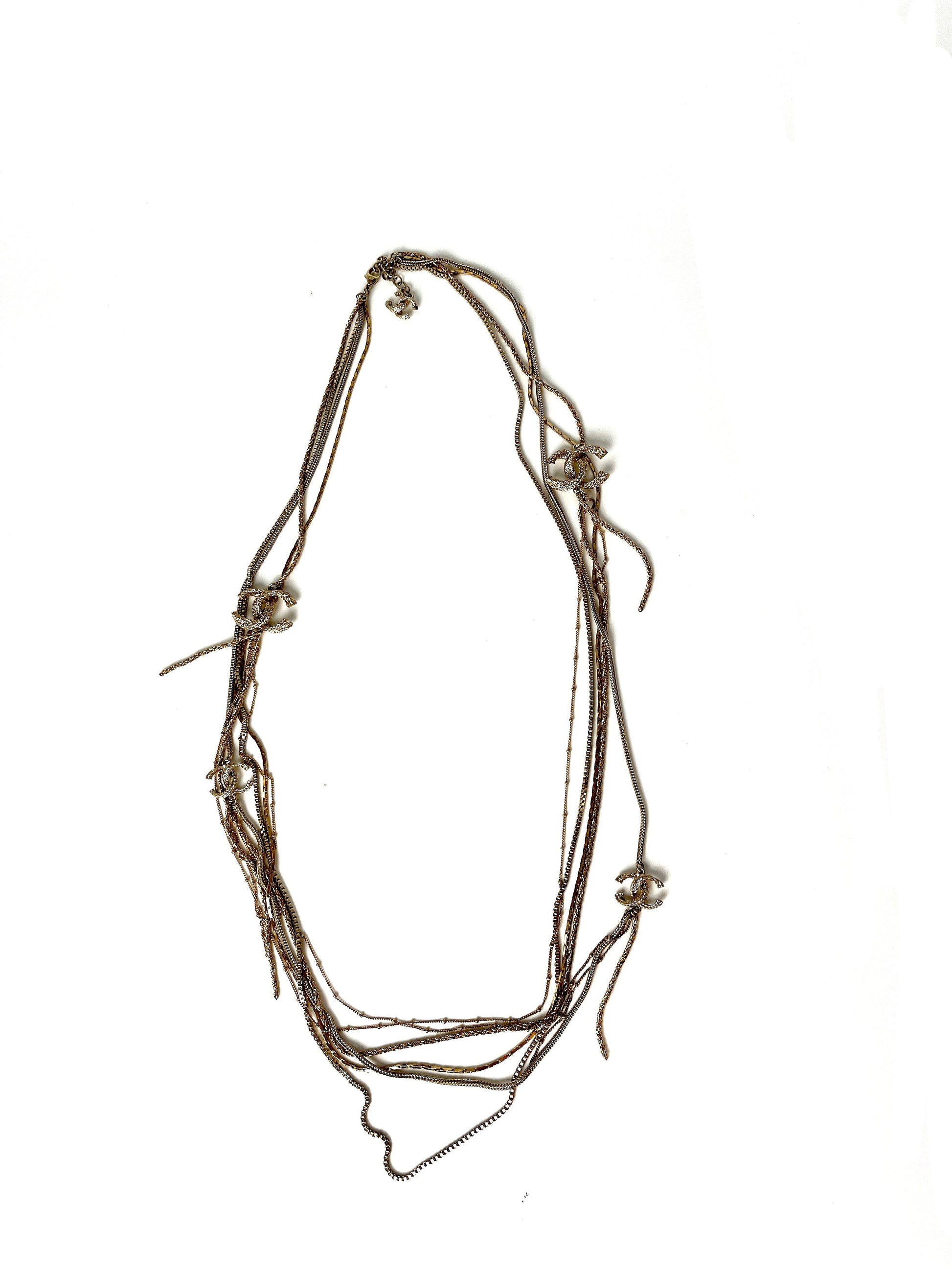 Chanel Gold Multi Strand Strass Long Necklace