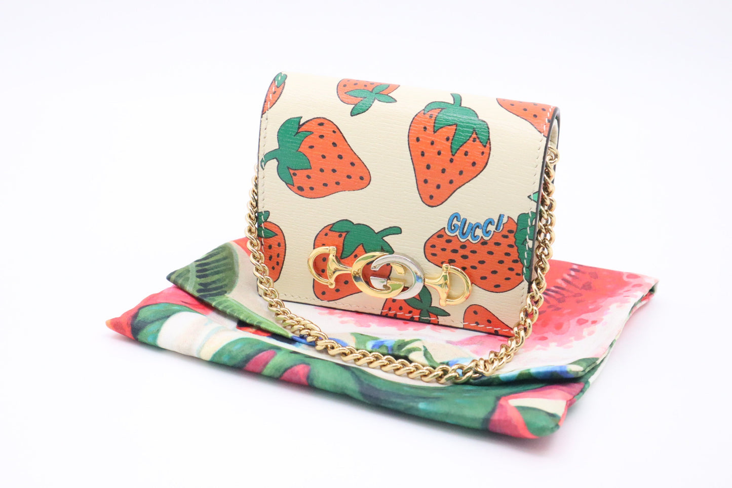Gucci Zummi Strawberry Leather Cream Wallet Case