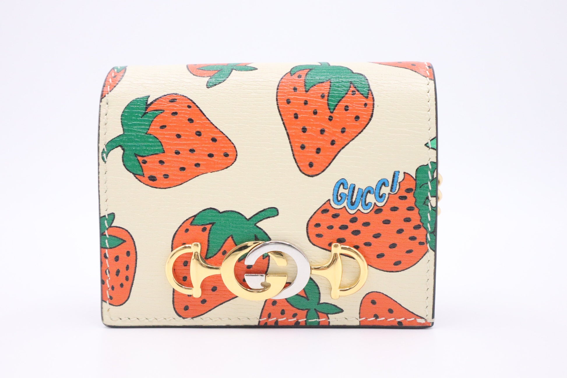 Gucci Zummi Strawberry Leather Cream Wallet Case