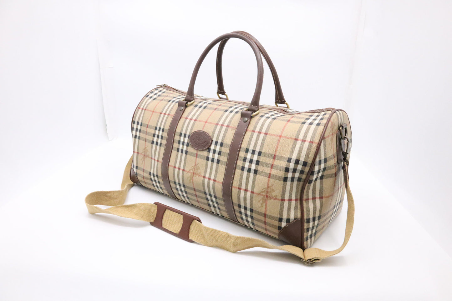 Burberry Travel Bag In Check Coated Canvas Beige