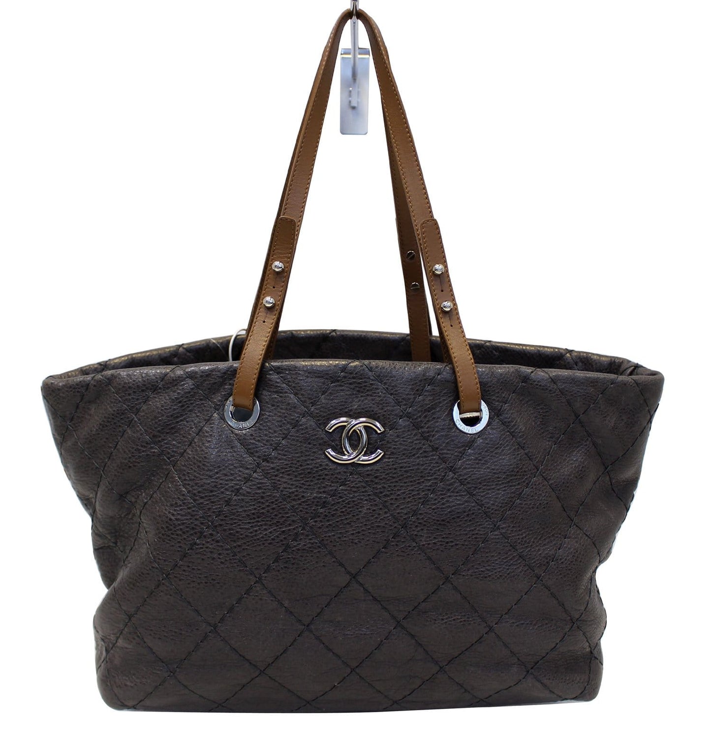 Chanel Dark Glazed On The Road Tote Bag Leather Brown Shoulder Bag