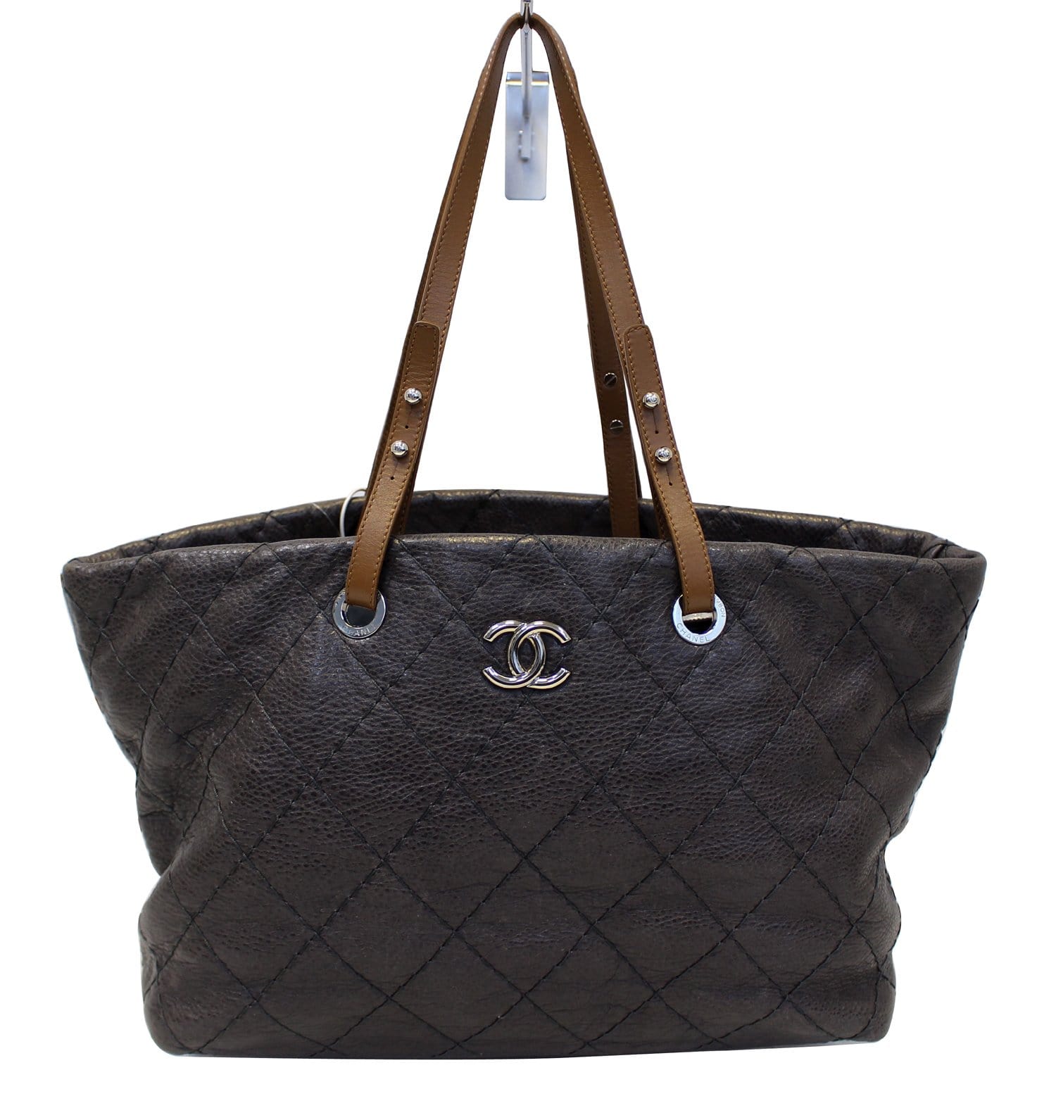 Chanel Dark Glazed On The Road Tote Bag Leather Brown Shoulder Bag