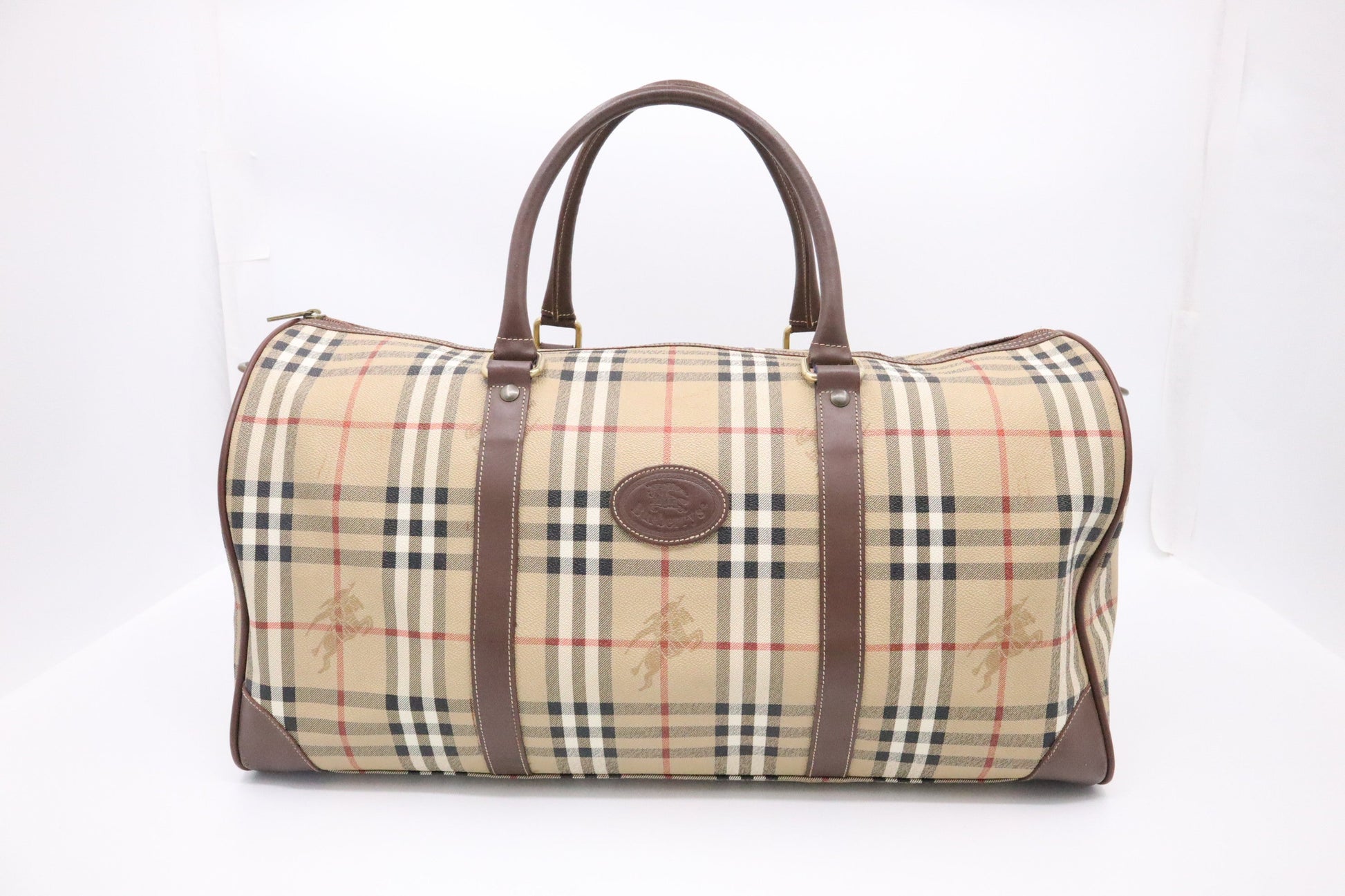 Burberry Travel Bag In Check Coated Canvas Beige