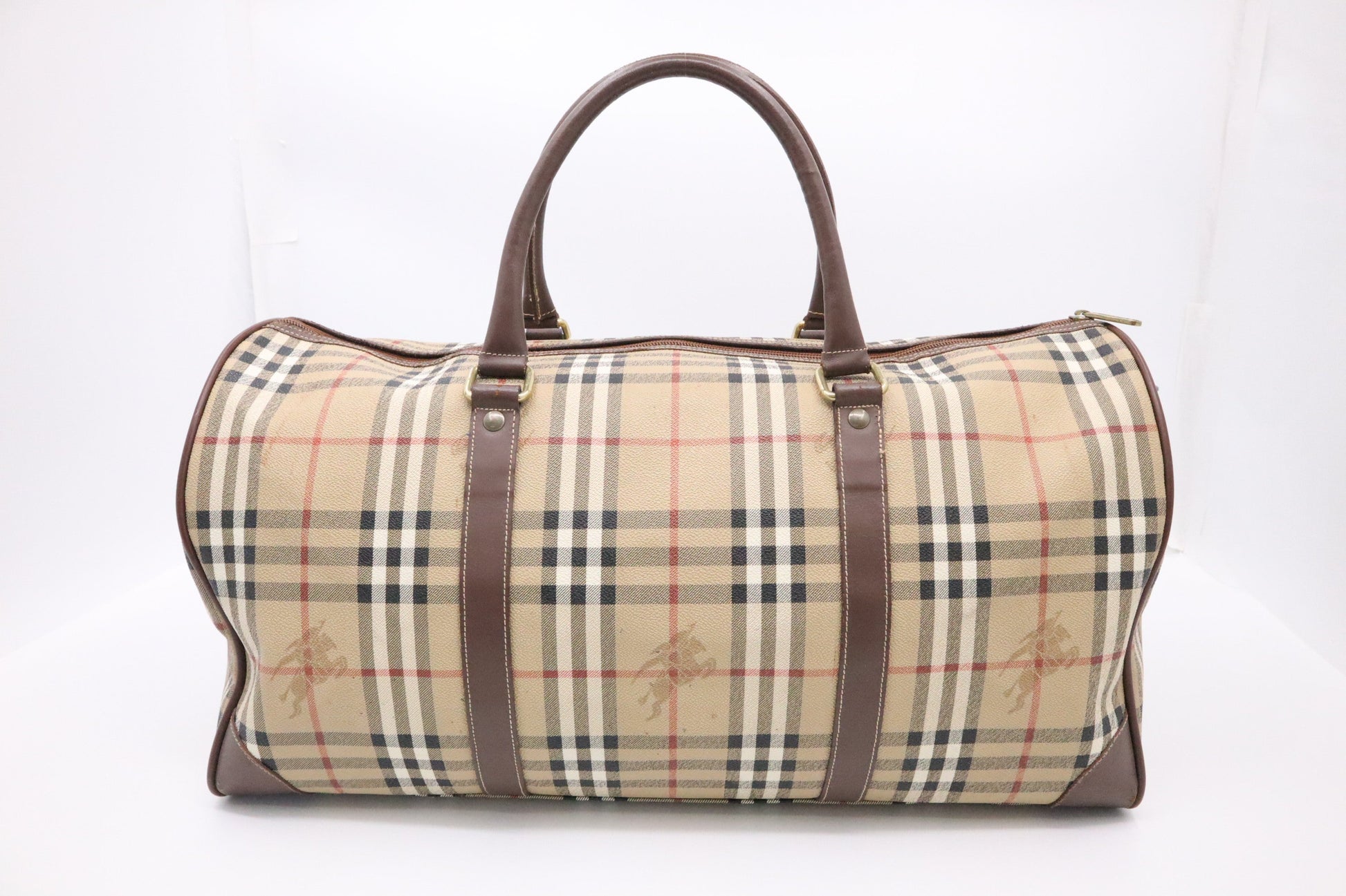Burberry Travel Bag In Check Coated Canvas Beige
