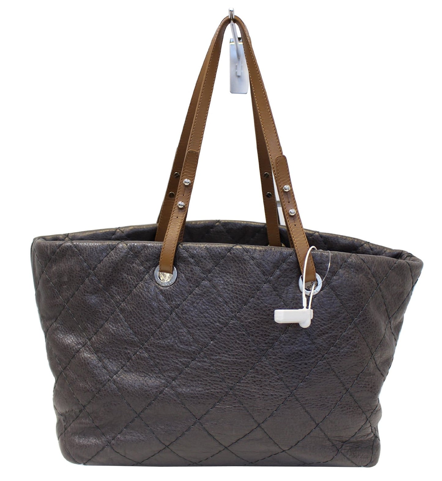 Chanel Dark Glazed On The Road Tote Bag Leather Brown Shoulder Bag