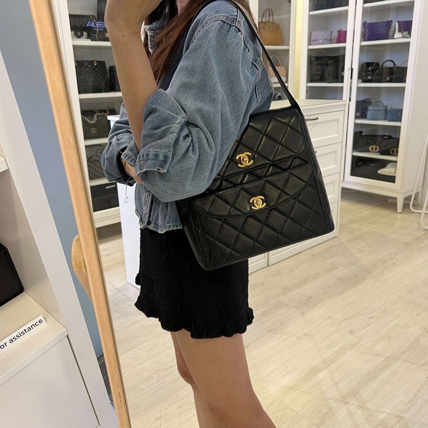 Chanel   Double Pocket Shoulder Bag in Black Lambskin and 24K GHW