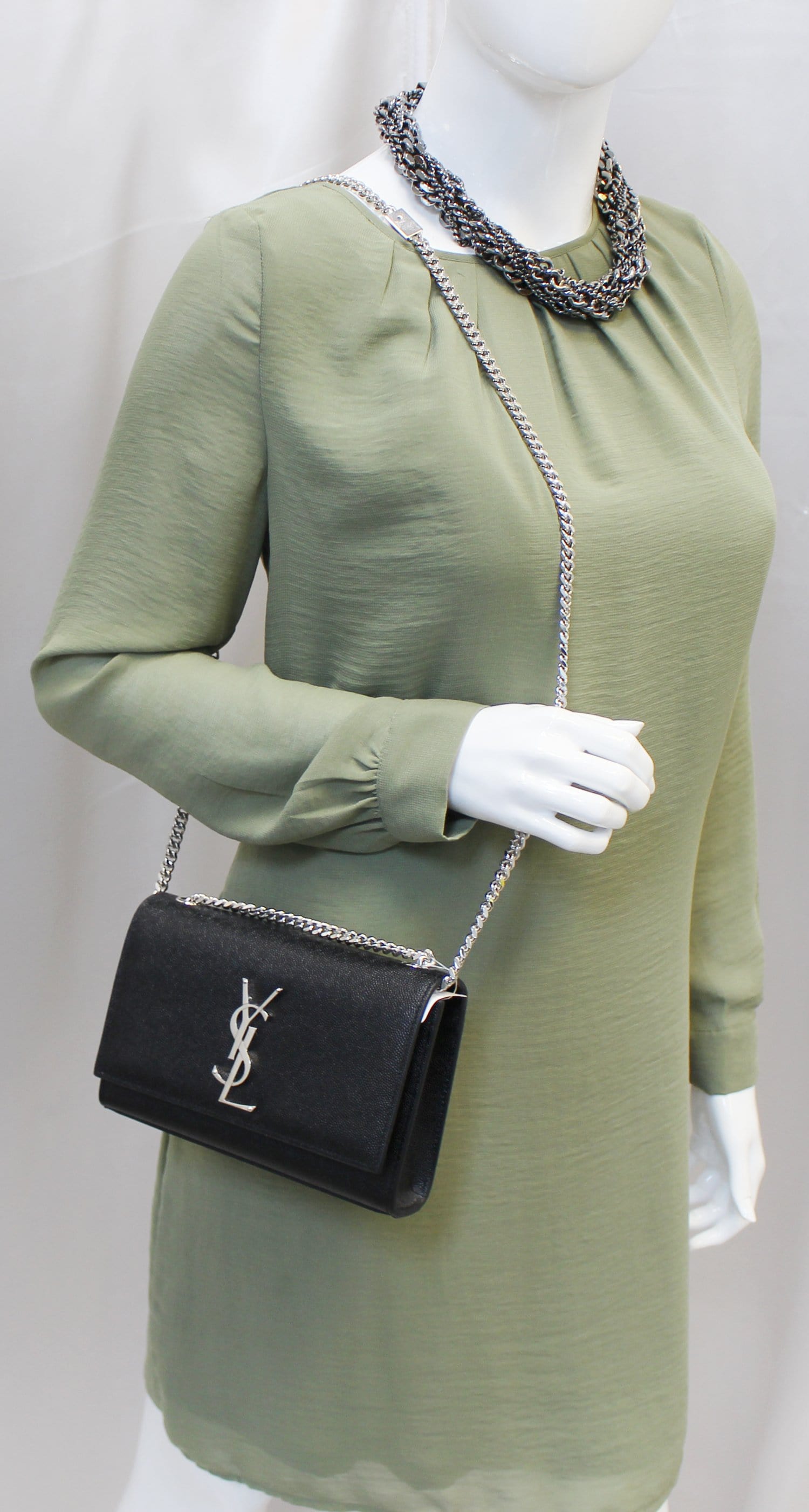 YSL Saint Laurent Saint Kate Clutch Crossbody Bag Leather Black