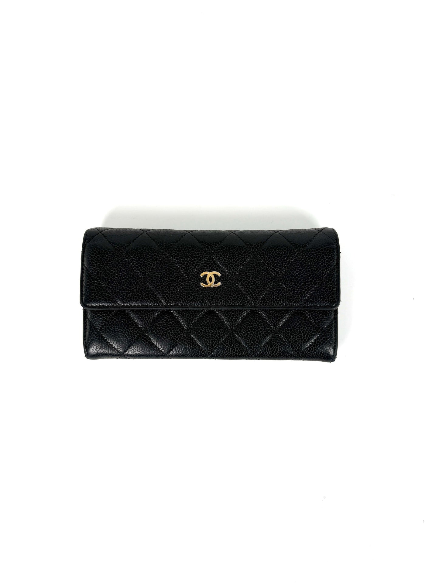 Chanel Black Caviar Leather Flap Long Continental Wallet Handbag