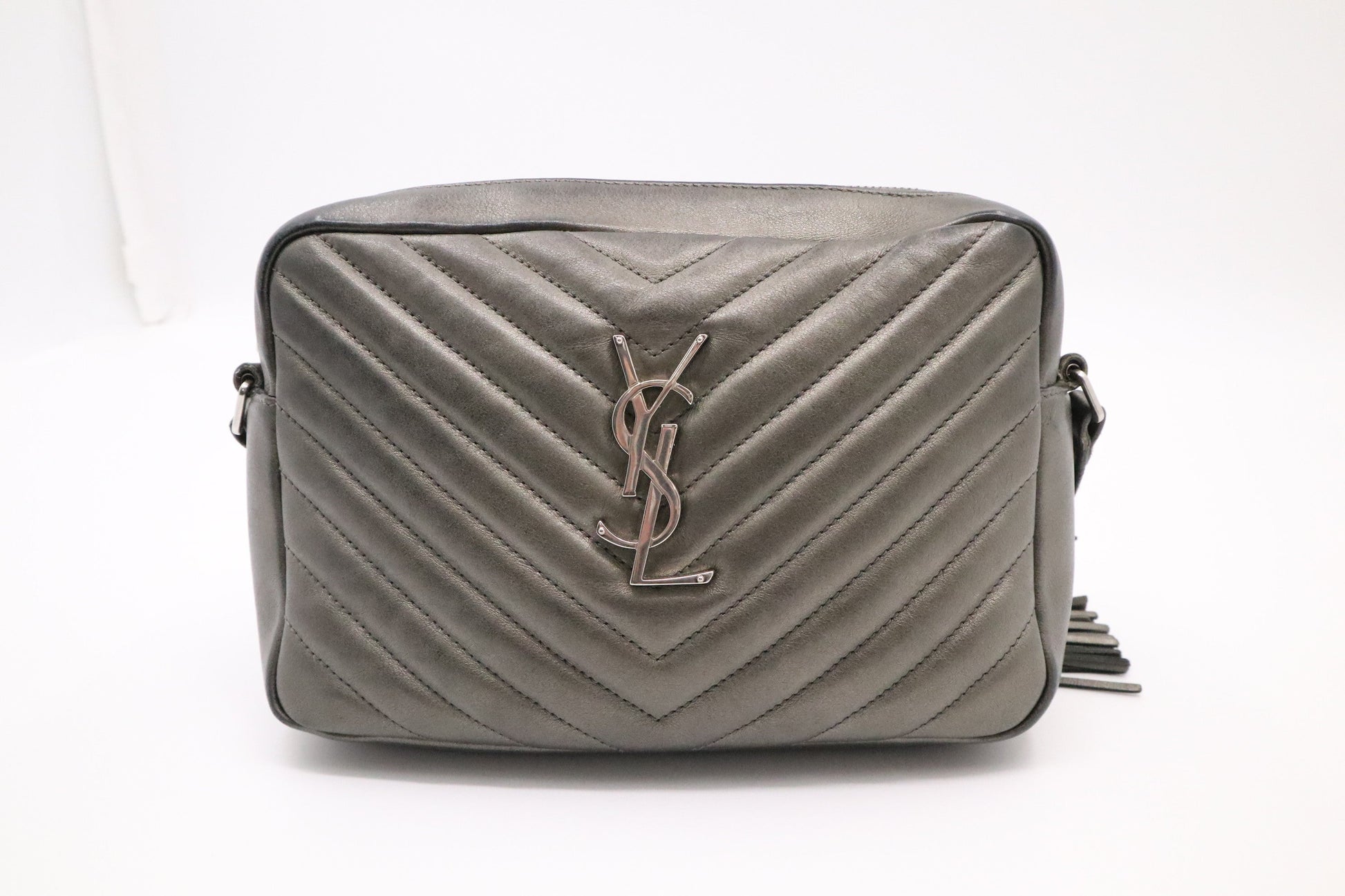 YSL Saint Laurent Lou Camera Bag In Pewter Leather Crossbody Bag