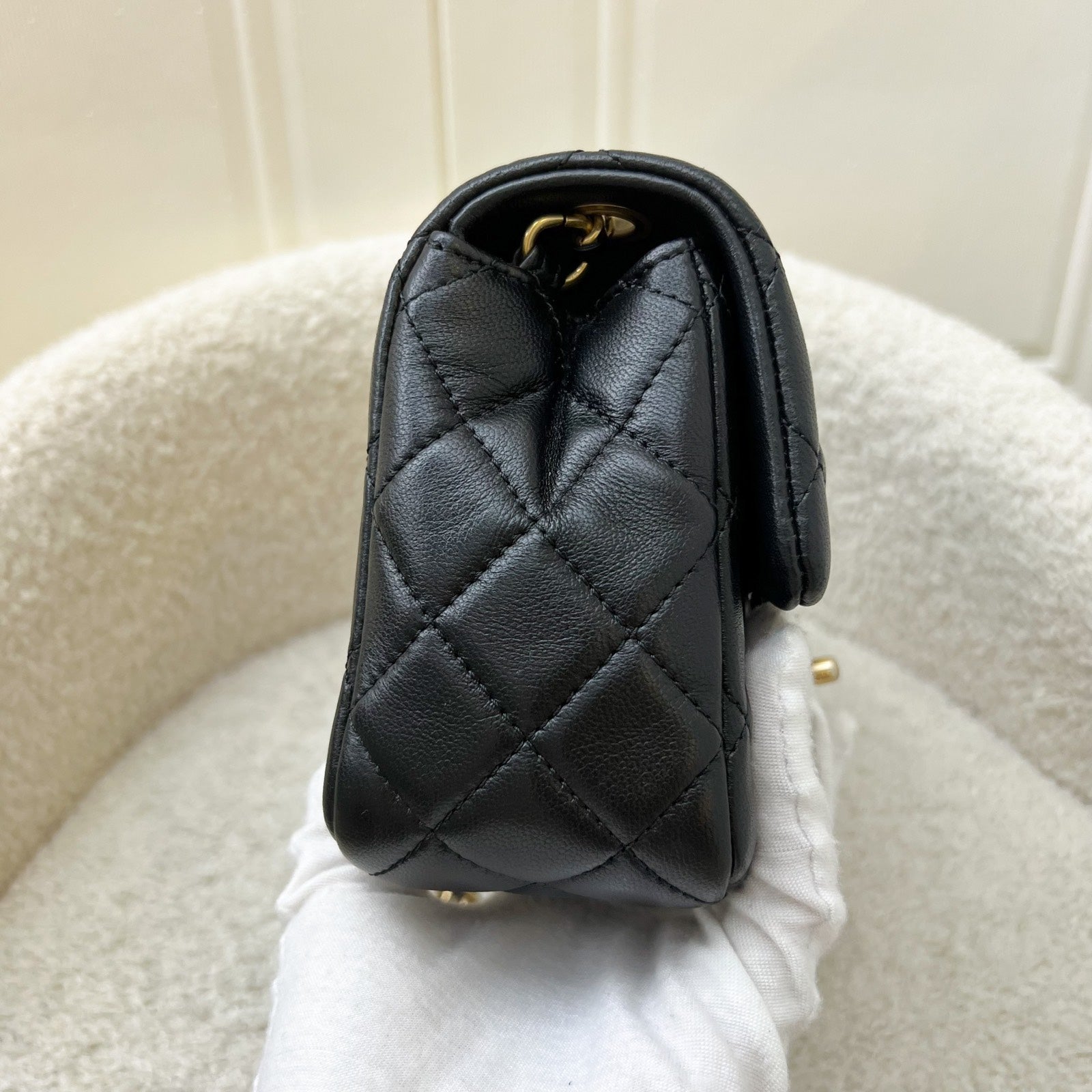 Chanel Pearl Crush Square Mini Flap in Black Lambskin and Aghw ( ) Handbag