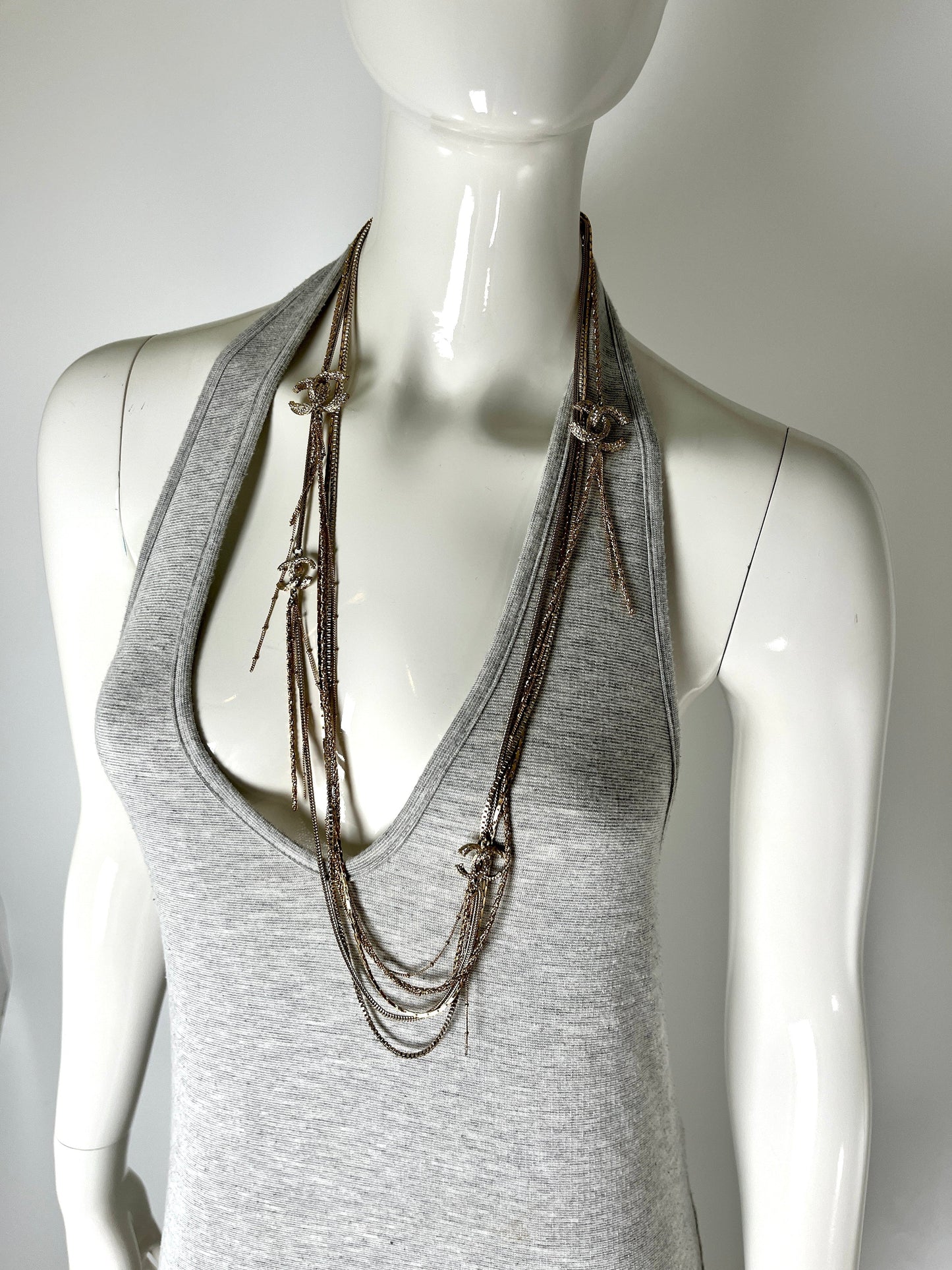Chanel Gold Multi Strand Strass Long Necklace