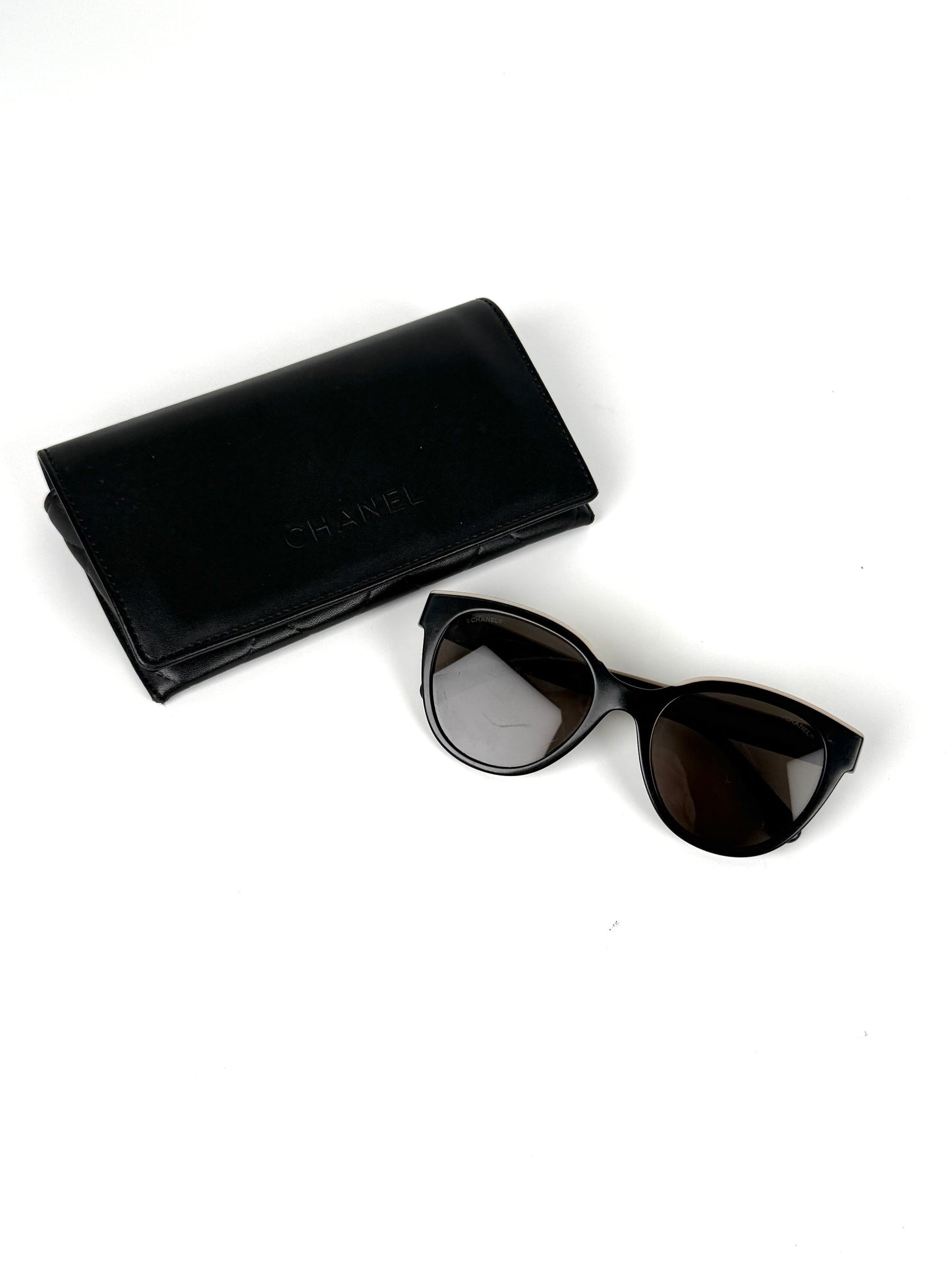 Chanel Butterfly Acetate Black Beige Sunglasses Bag