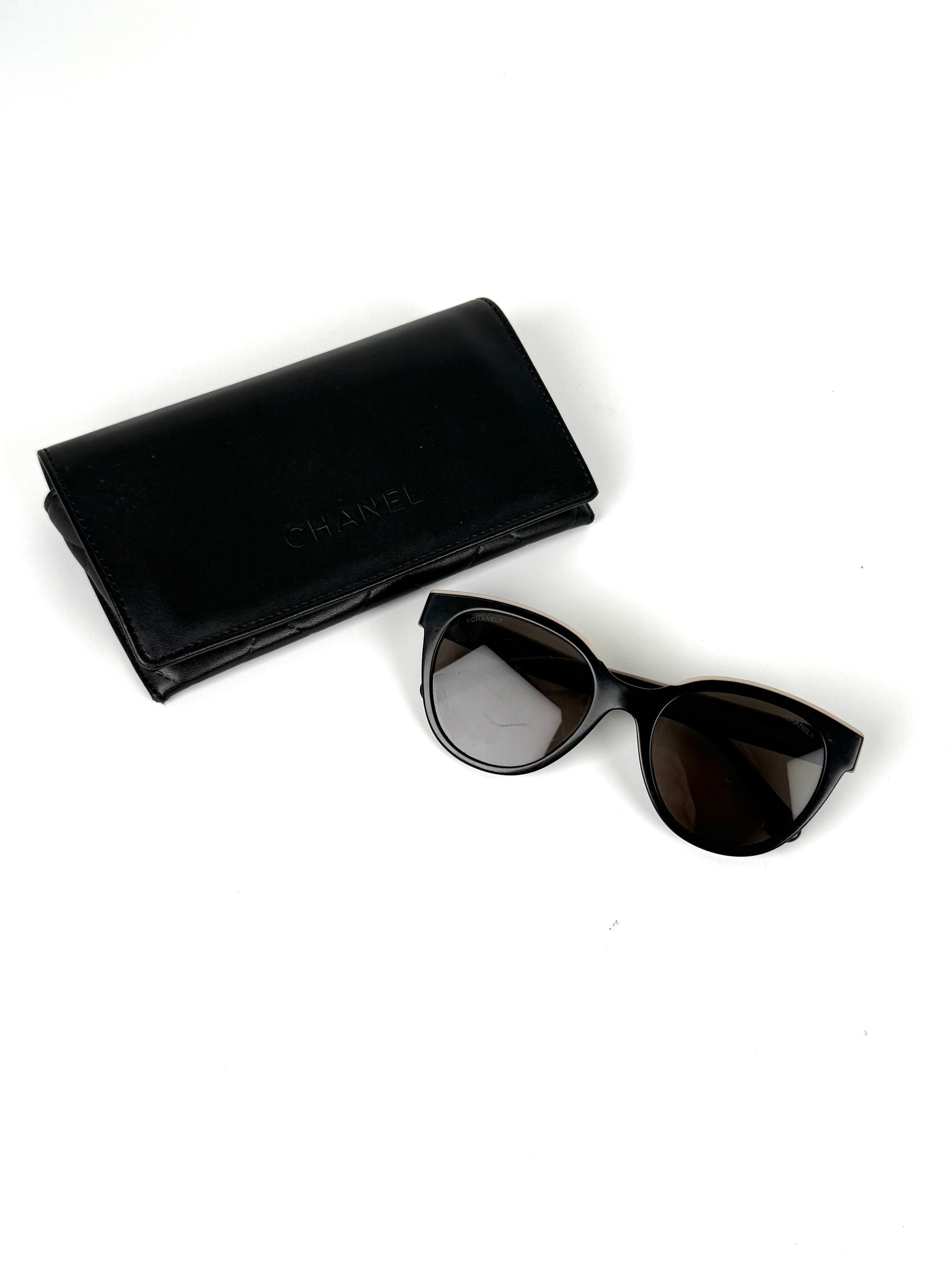 Chanel Butterfly Acetate Black Beige Sunglasses Bag