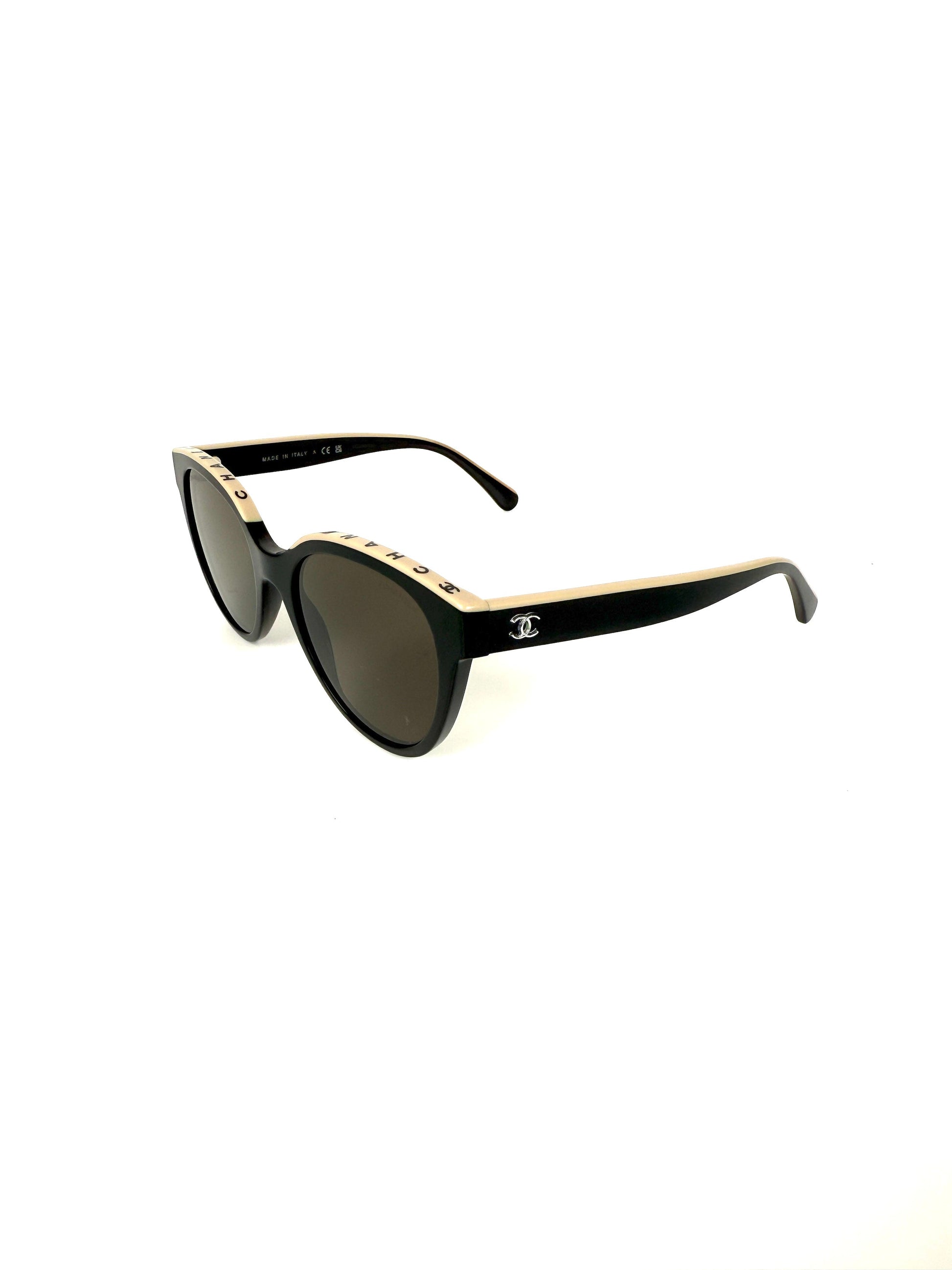 Chanel Butterfly Acetate Black Beige Sunglasses Bag