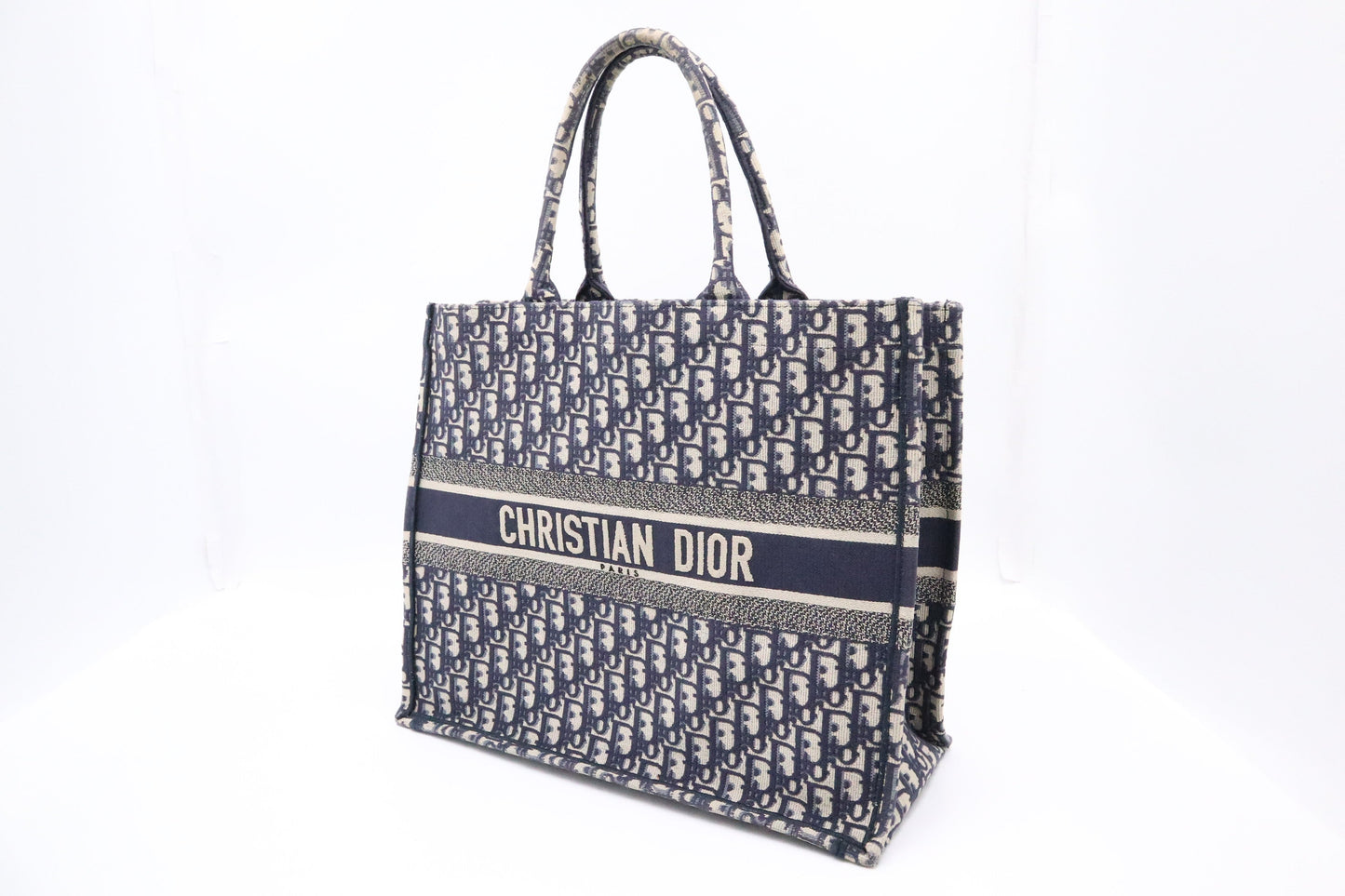 Dior Book Tote In Navy Oblique Embroidery Handbag Canvas Large Tote Bag
