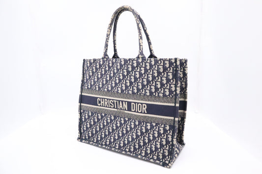 Dior Book Tote In Navy Oblique Embroidery Handbag Canvas Large Tote Bag