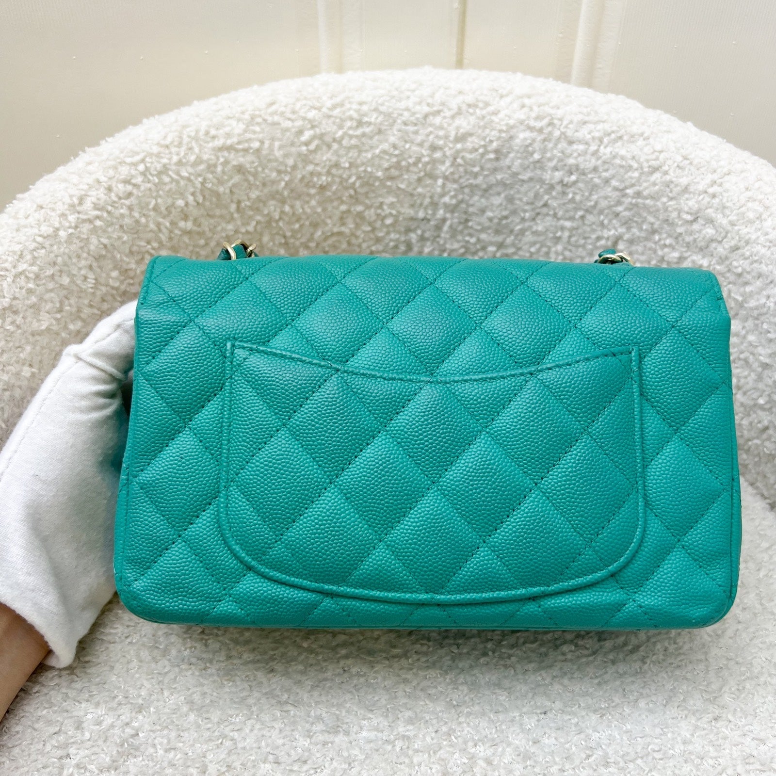 Chanel Classic Mini Rectangle Flap In Turquoise Caviar And Lghw Bag