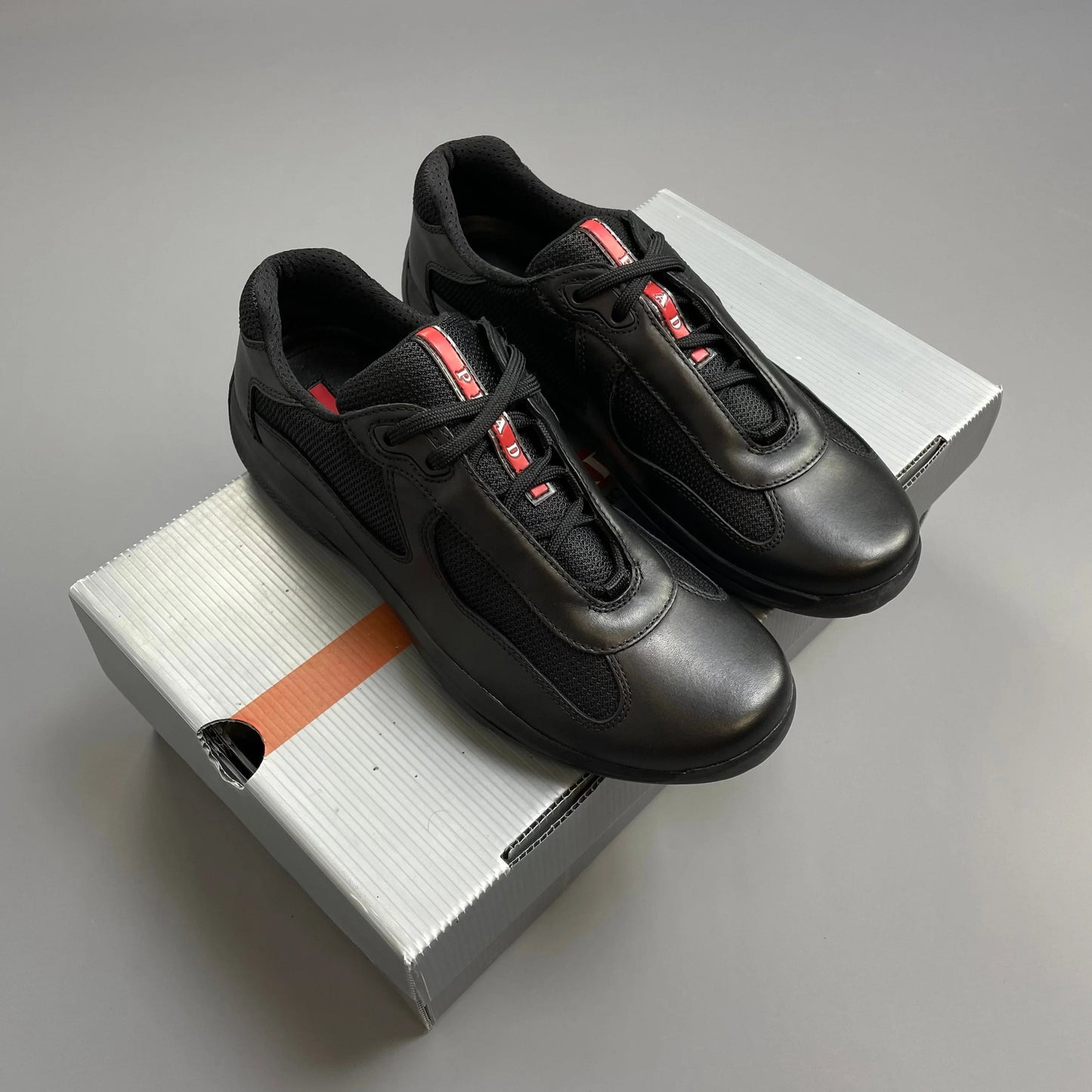Prada Shoe Sport Americas Cup Trainers Leather Black Shoes