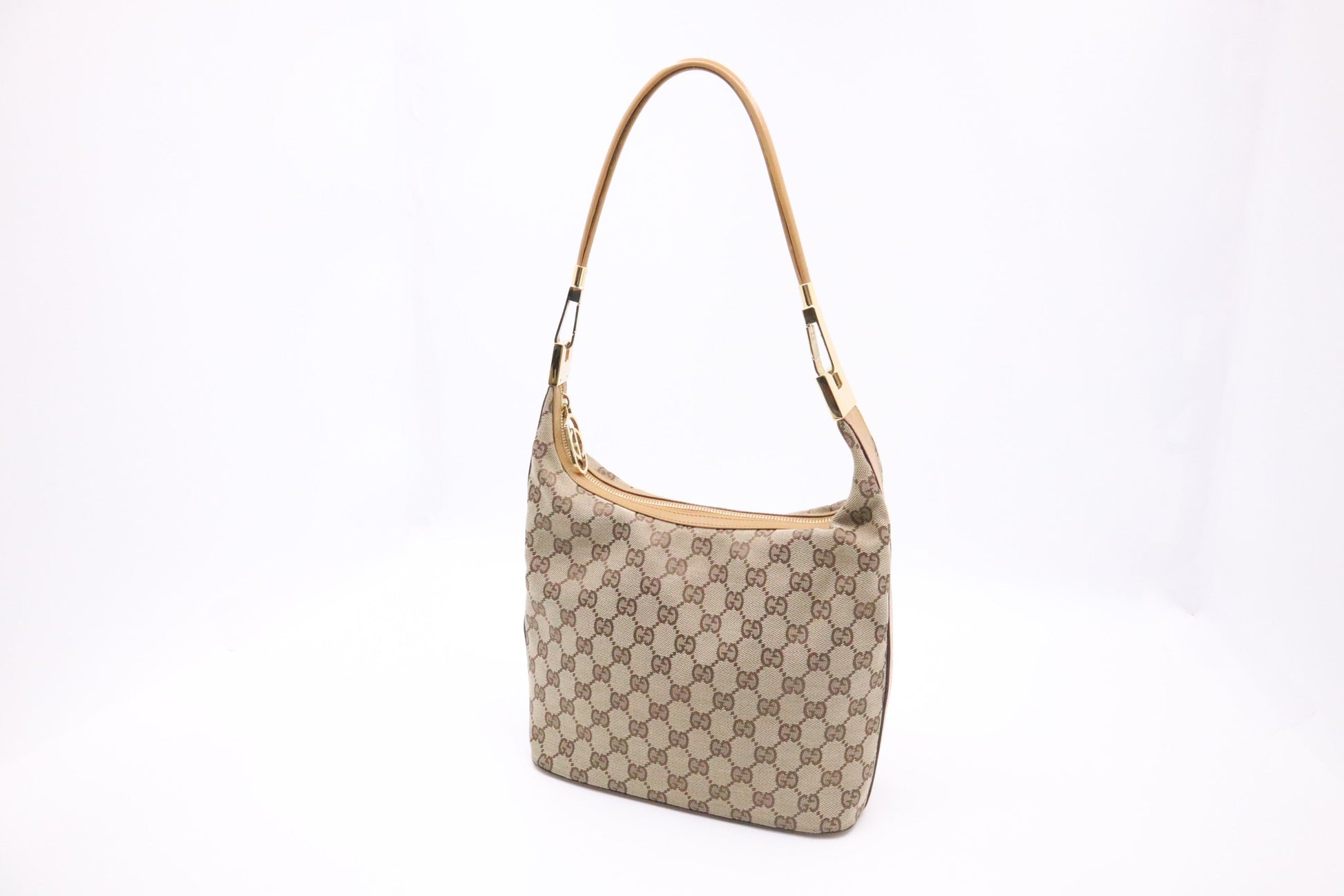 Gucci GG & Leather Canvas Tan Shoulder Bag