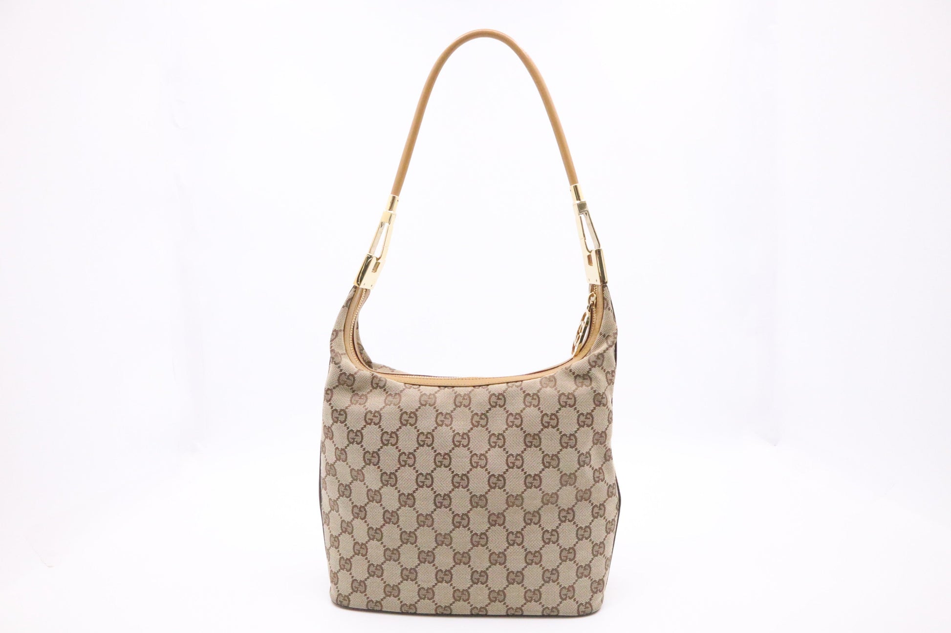 Gucci GG & Leather Canvas Tan Shoulder Bag