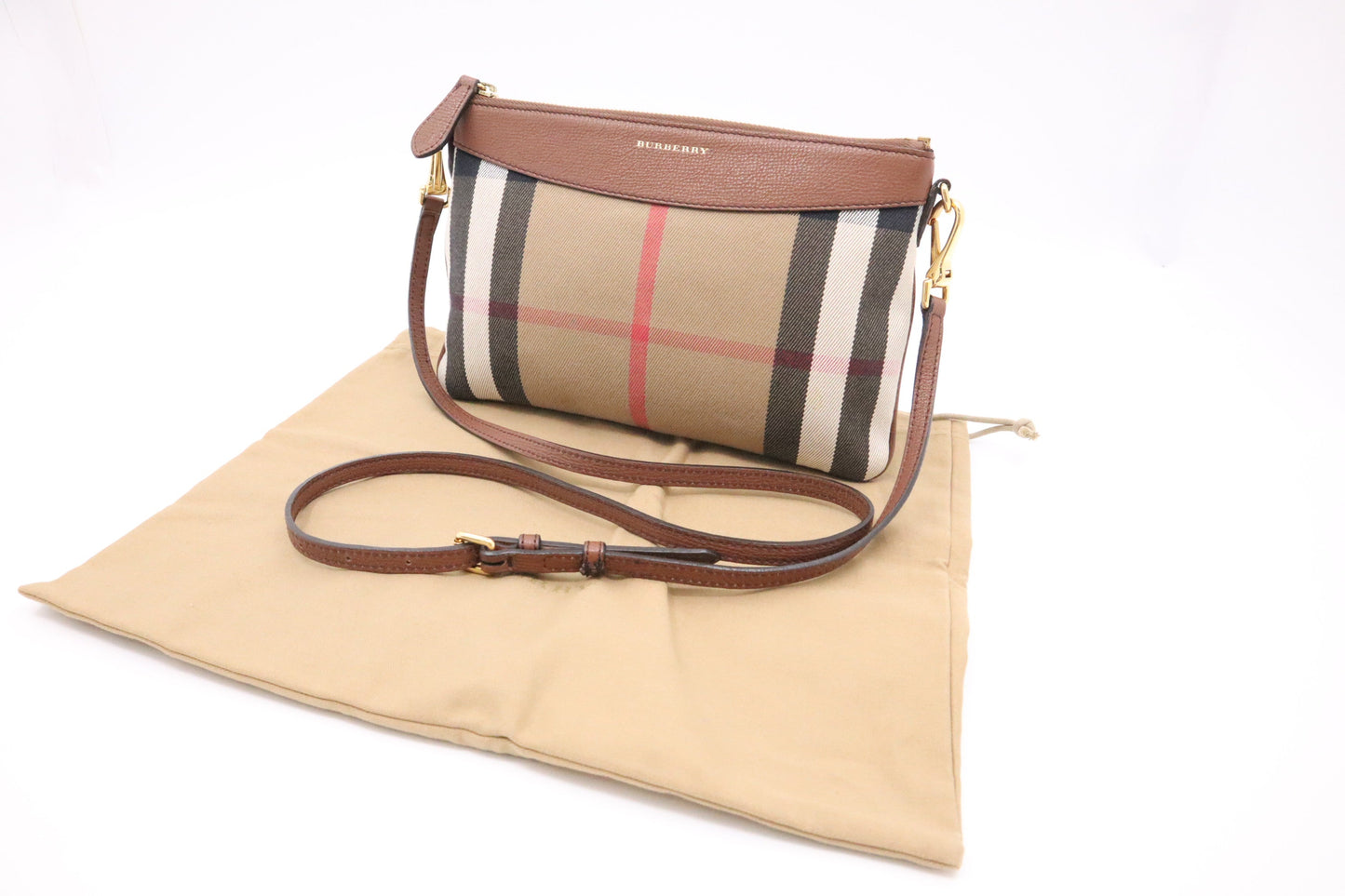 Burberry Crossbody In Check Canvas Brown Crossbody Bag
