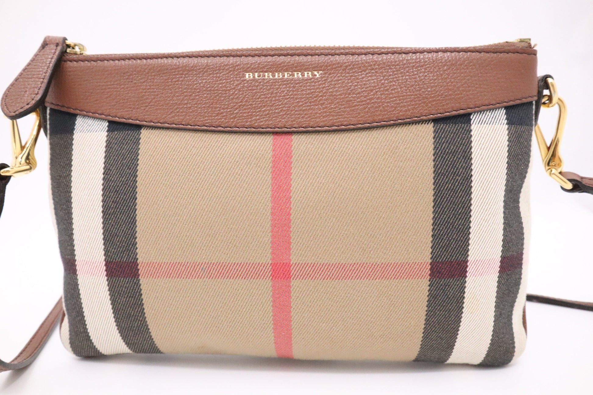 Burberry Crossbody In Check Canvas Brown Crossbody Bag