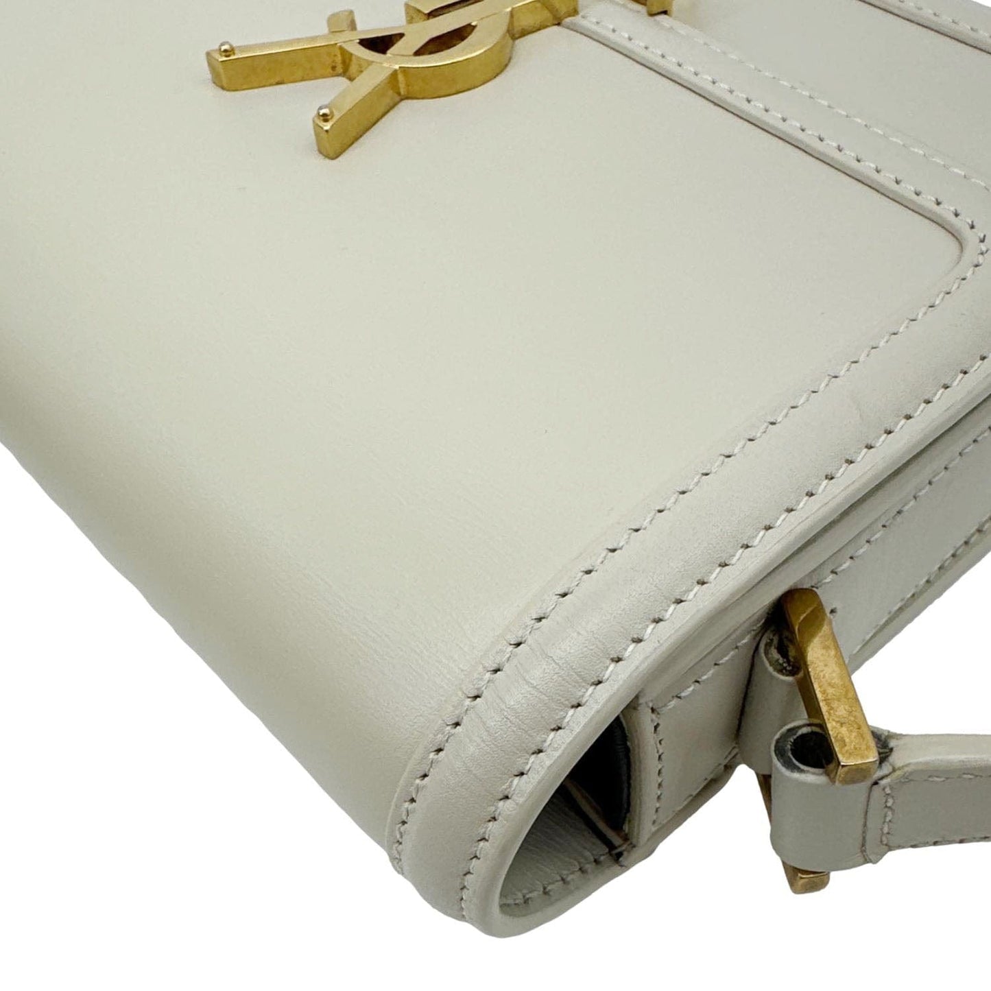 YSL Saint Laurent Yves Solferino Calfskin Shoulder Bag Leather Beige Small