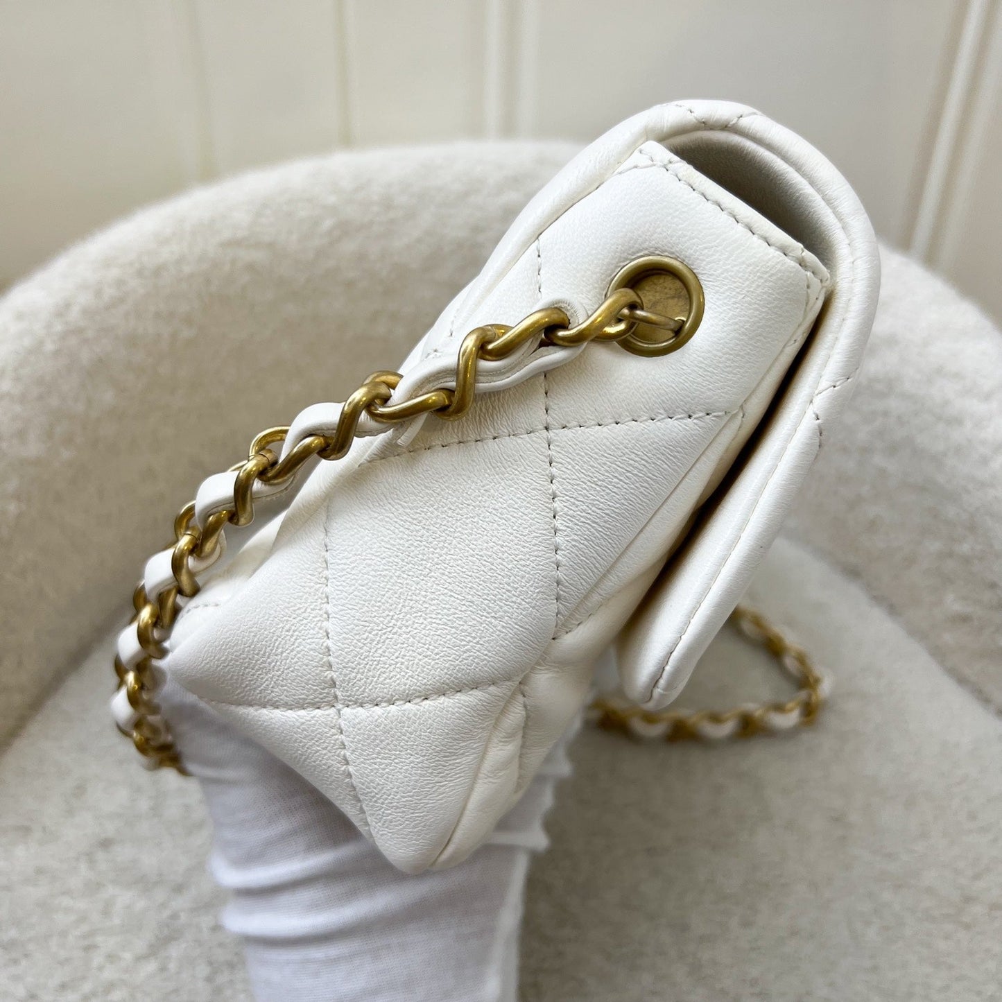 Chanel 23S Heart Clasp Small Flap in White Lambskin and Aghw ( ) Handbag