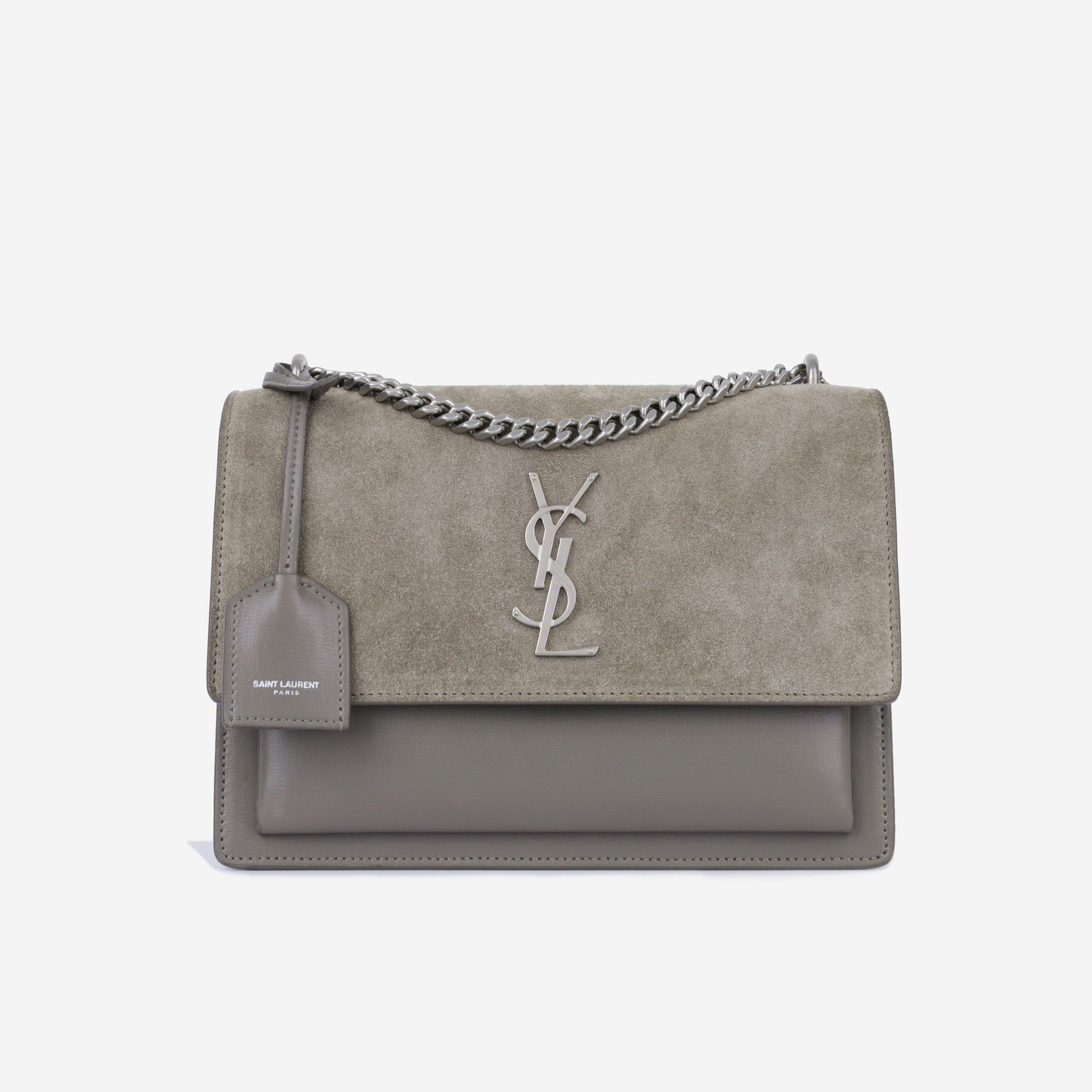 YSL Saint Laurent Sunset Crossbody Bag Medium Suede Calfskin Shw