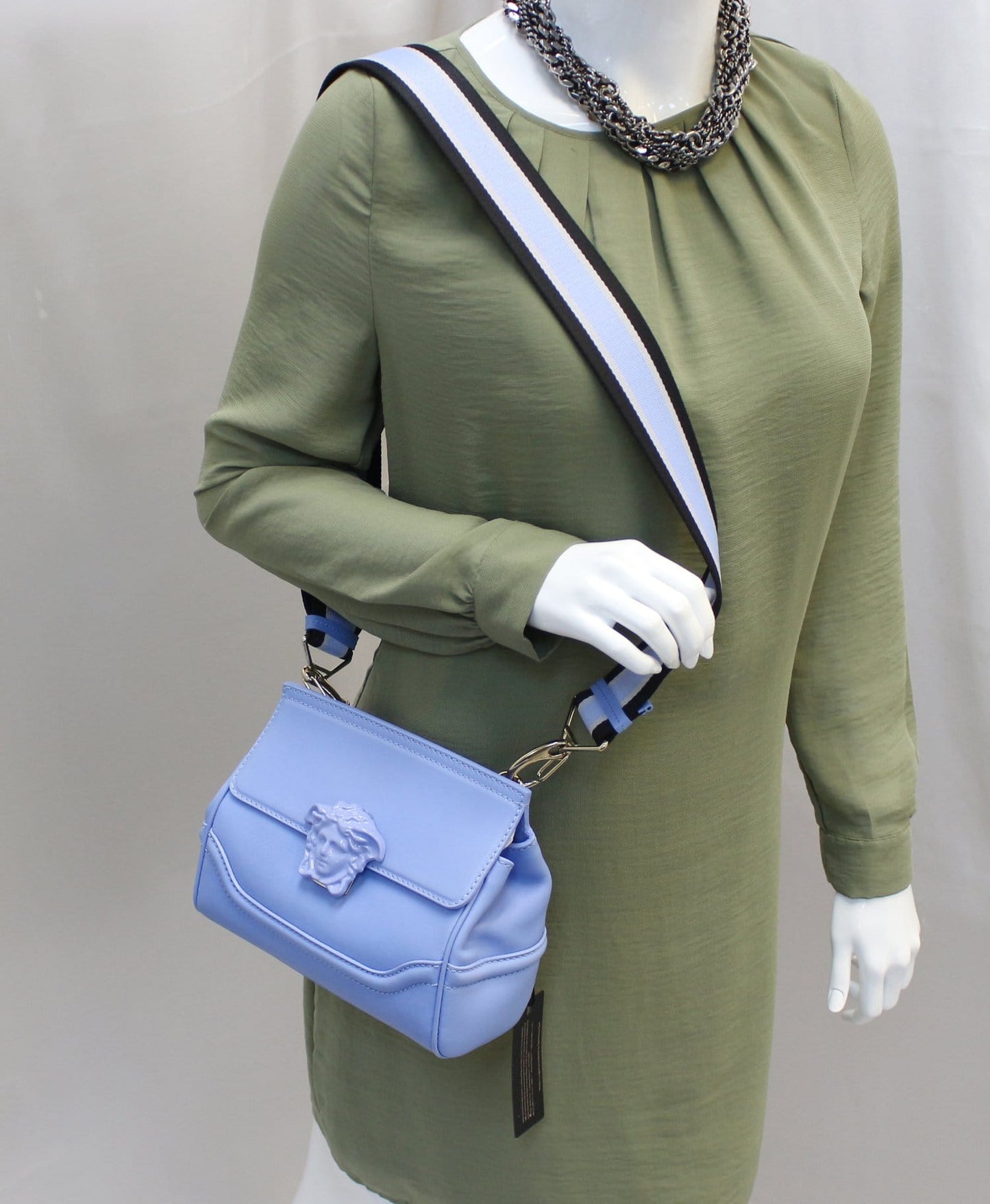 Versace Empire Palazzo Crossbody Bag Leather Blue