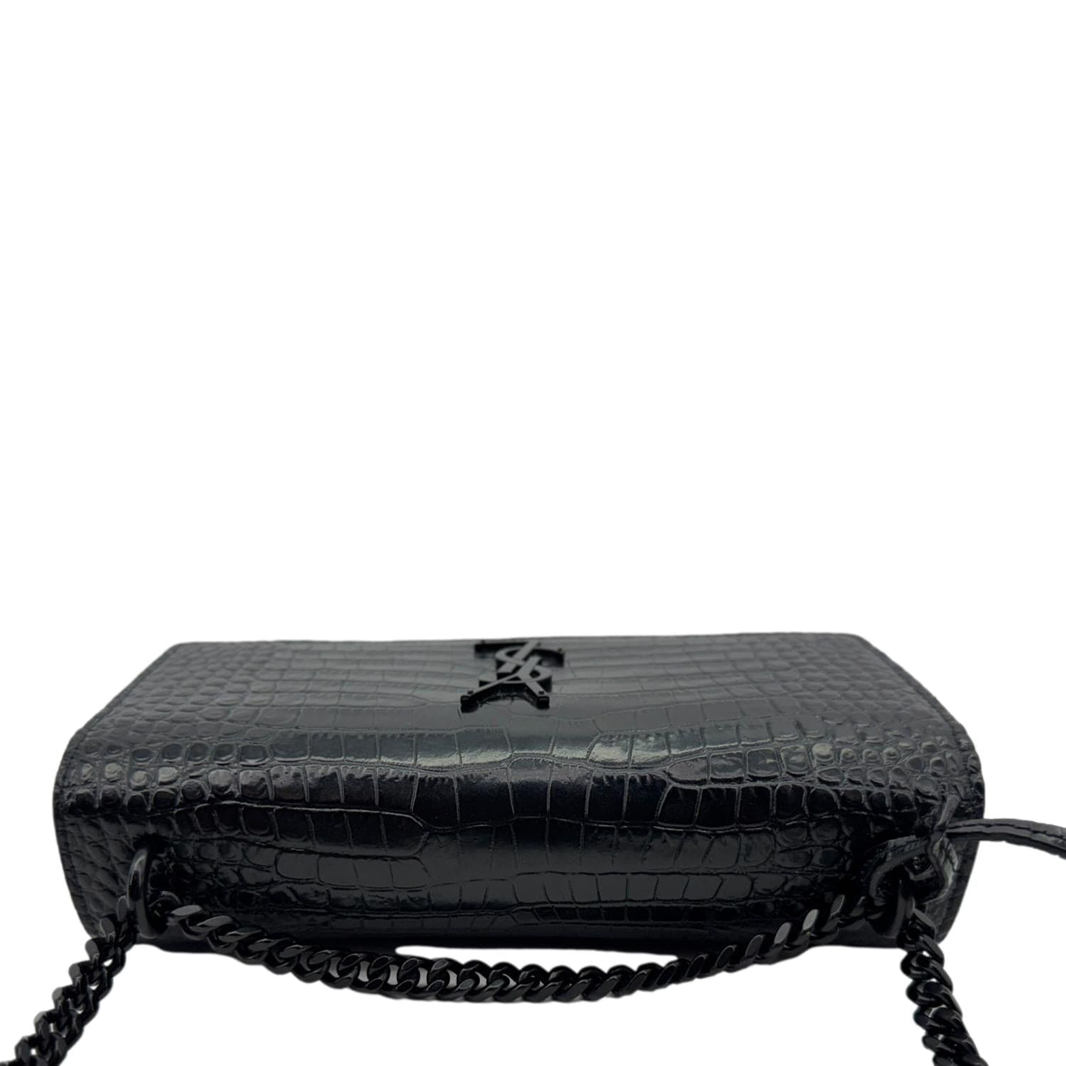YSL Saint Laurent Yves Sunset Crocodile Shoulder Bag Leather Monogram Black