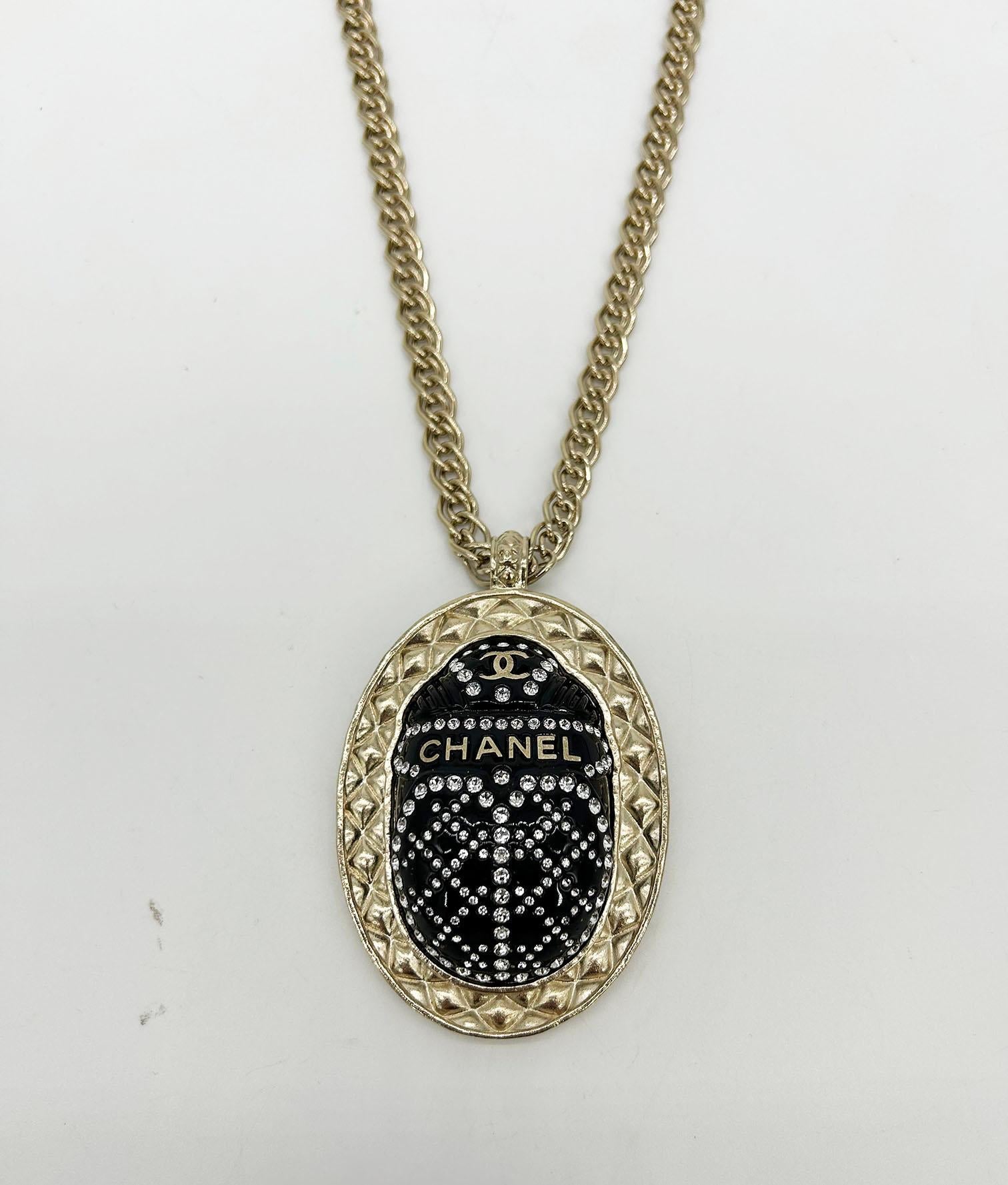 Chanel Black Rhinestone Egyptian Scarab Necklace