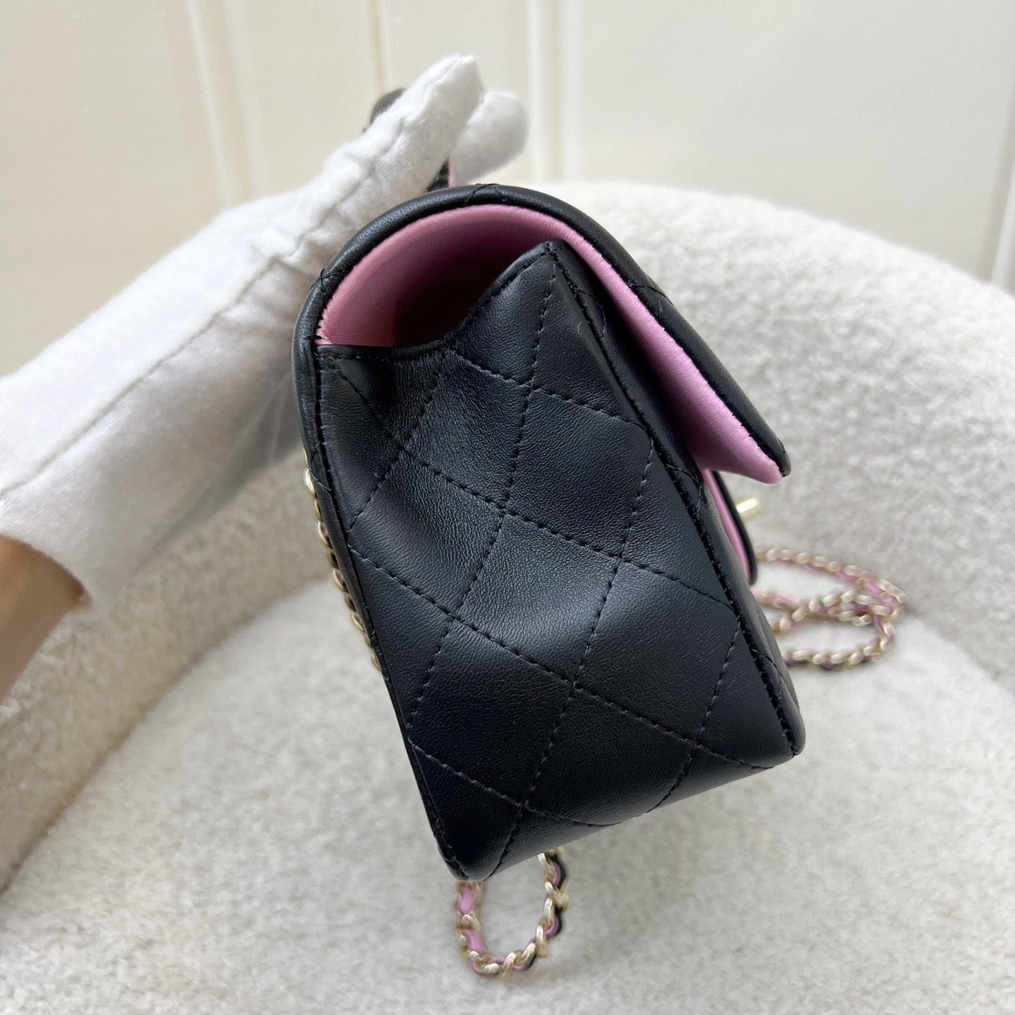 Chanel 23P Top Handle Mini Rectangular Flap in Black and Pink Lambskin Lghw ( ) Handbag