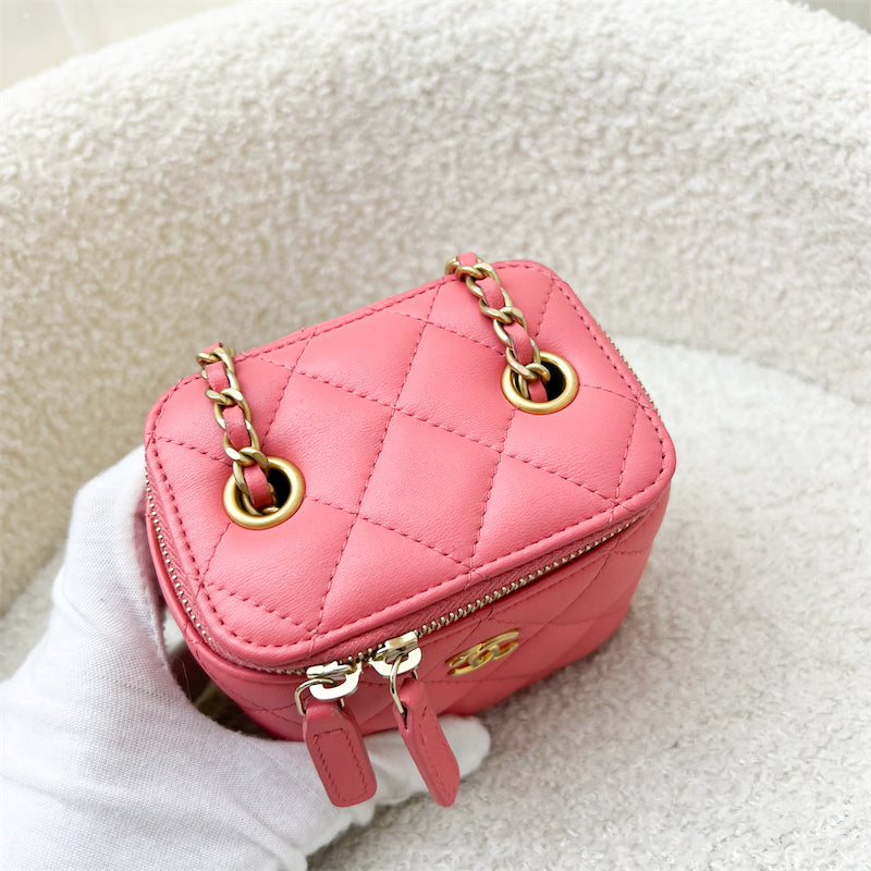 Chanel Pearl Crush Mini Cube Vanity in Coral Pink Lambskin and Aghw ( ) Handbag