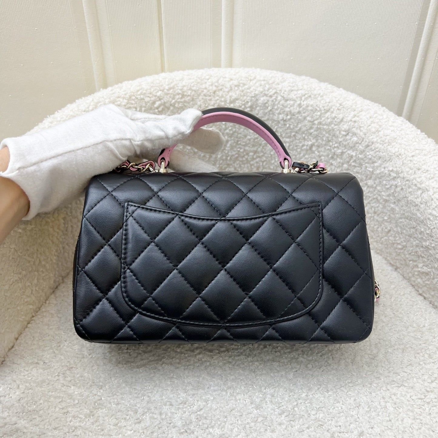 Chanel 23P Top Handle Mini Rectangular Flap in Black and Pink Lambskin Lghw ( ) Handbag