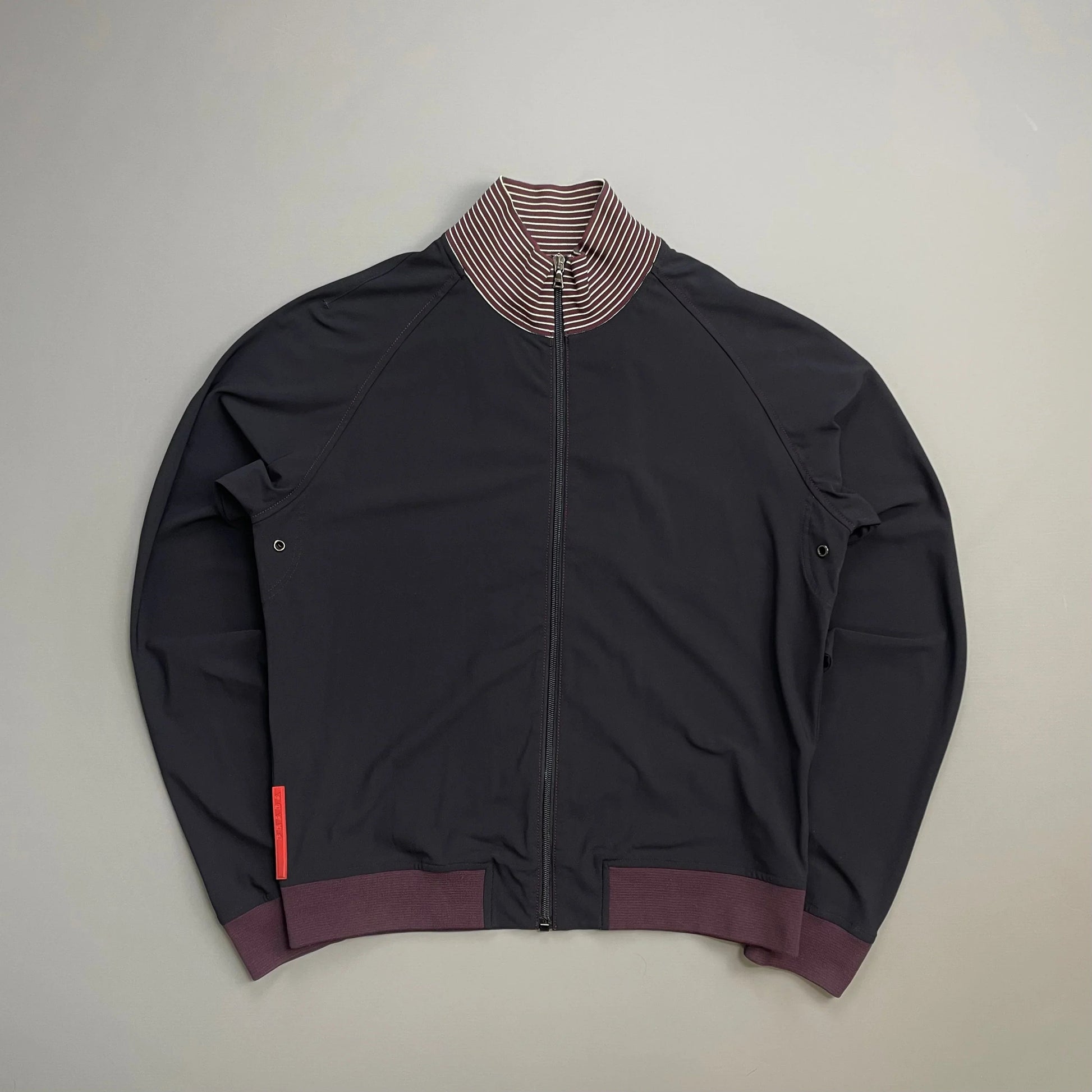 Prada Handbag Sport 00s Burgundy Stripe-Detailed Track Jacket Nylon Navy