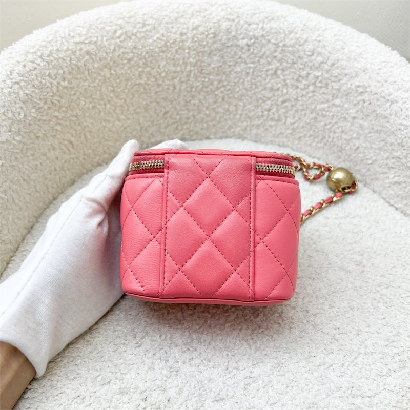 Chanel Pearl Crush Mini Cube Vanity in Coral Pink Lambskin and AGHW (Model: AP1447)