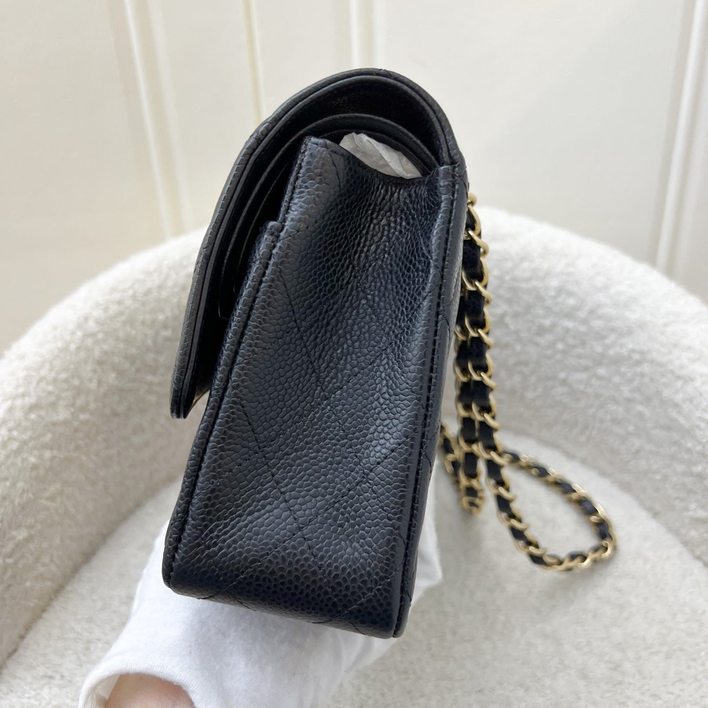 Chanel   Medium Classic Flap CF in Black Caviar and 24K GHW