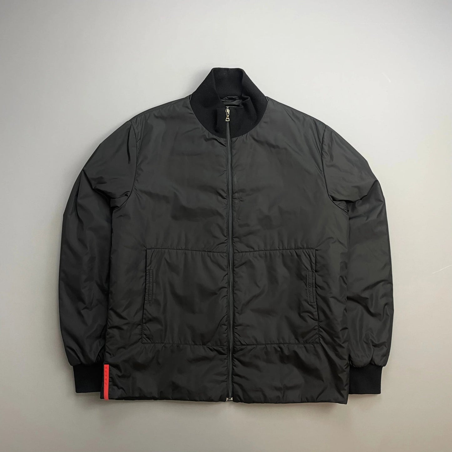 Prada Handbag Sport 00s Wool-Trimmed Padded Harrington Bomber Liner Nylon Black