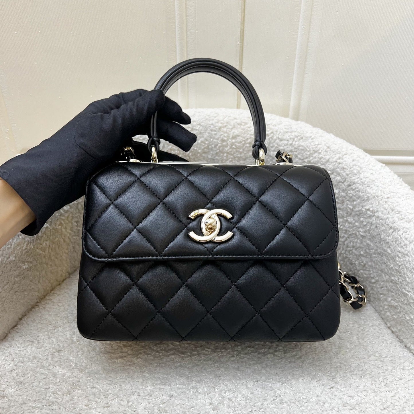 Chanel Mini Trendy CC Top Handle Flap Bag in Black Lambskin and LGHW