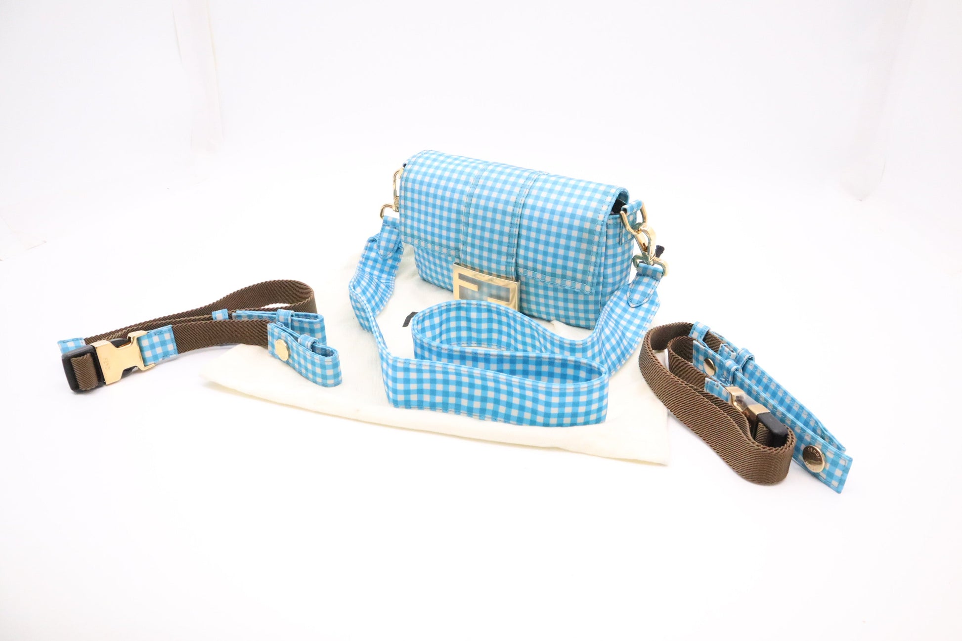 Fendi Convertible Baguette Satchel In Checked Nylon Blue Mini Satchel Bag