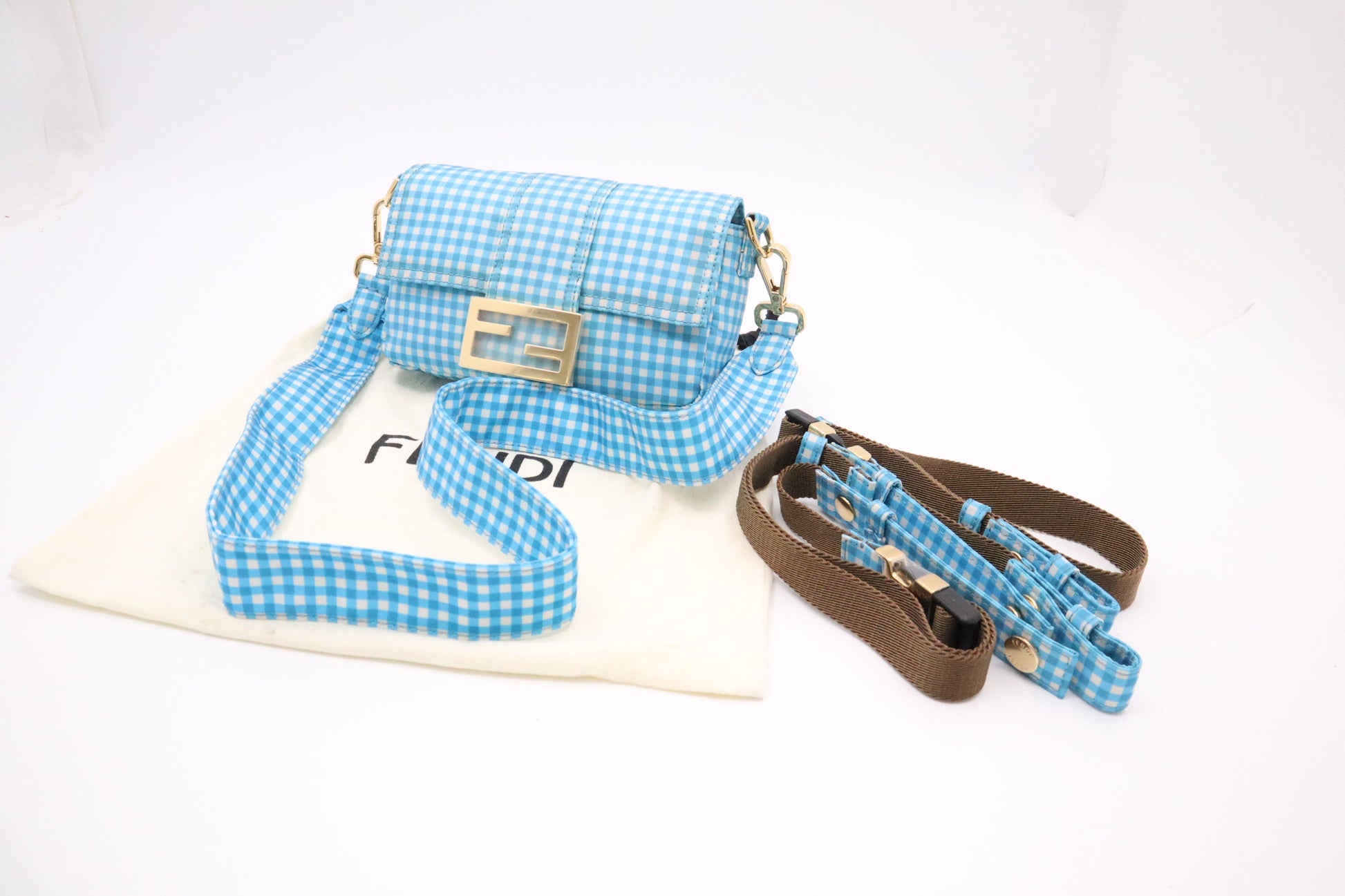Fendi Convertible Baguette Satchel In Checked Nylon Blue Mini Satchel Bag