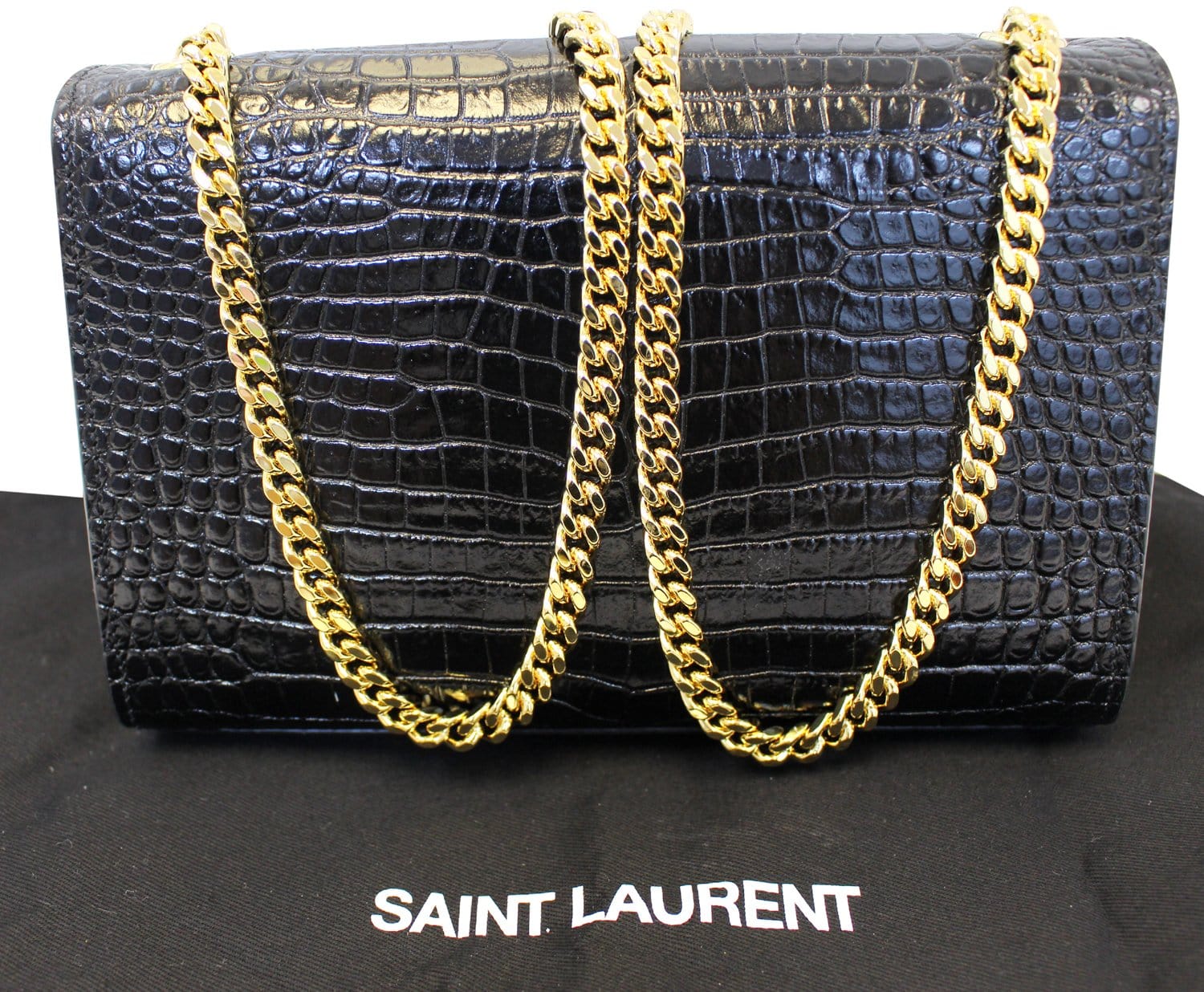 YSL Saint Laurent Yves Crocodile Clutch Crossbody Bag Leather Black Gold Clutch Bag