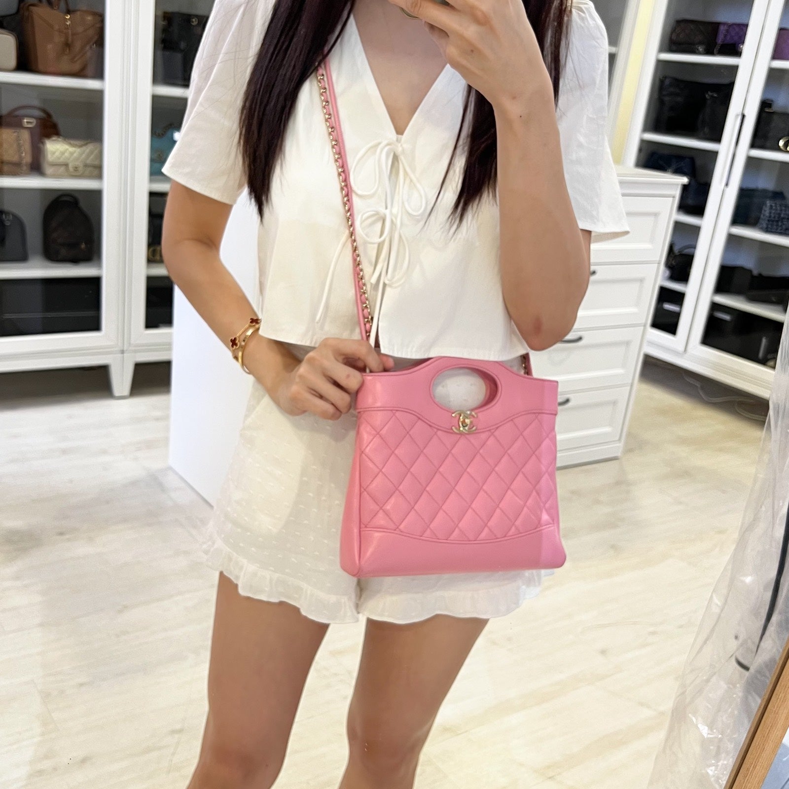 Chanel 31 Small Mini Shopping Bag In 25P Cotton Candy Pink Shiny Calfskin And Lghw
