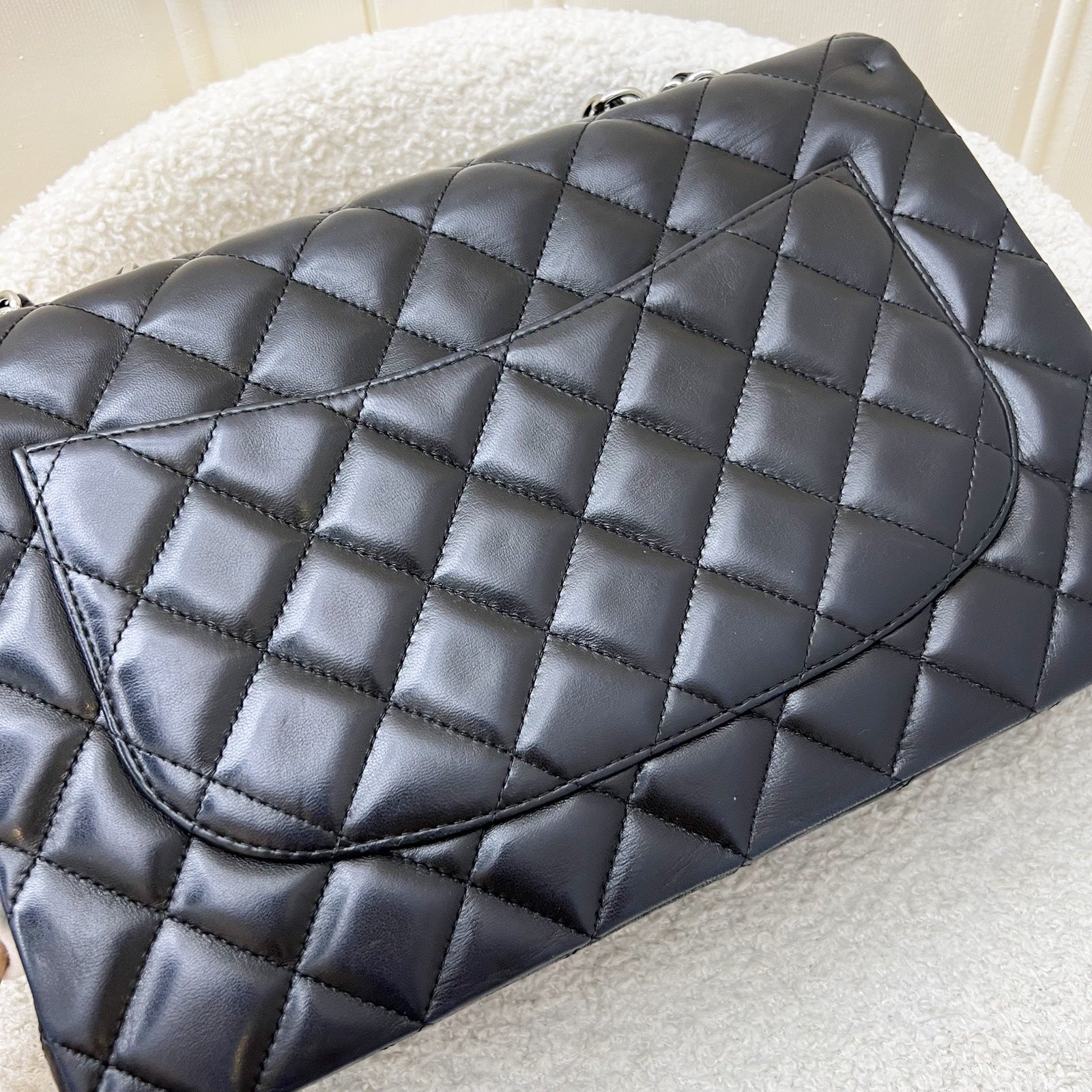 Chanel Jumbo Classic Single Flap Sf in Black Lambskin and Shw Handbag