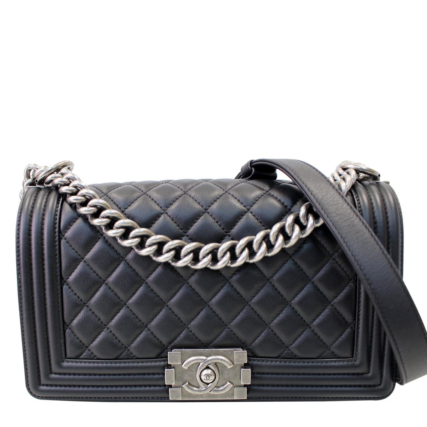 Chanel Boy Leather Lambskin Black Travel Bag Bag Black