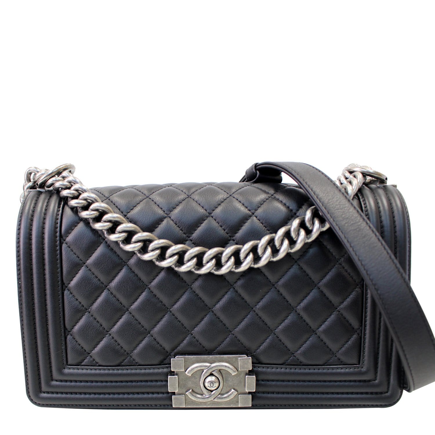 Chanel Boy Leather Lambskin Black Travel Bag Bag Black