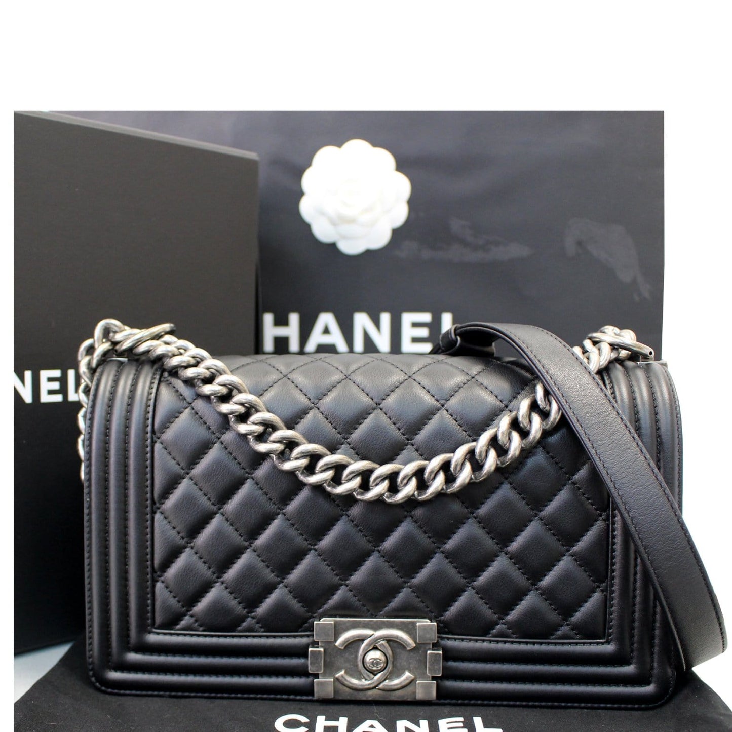 Chanel Boy Leather Lambskin Black Travel Bag Bag Black