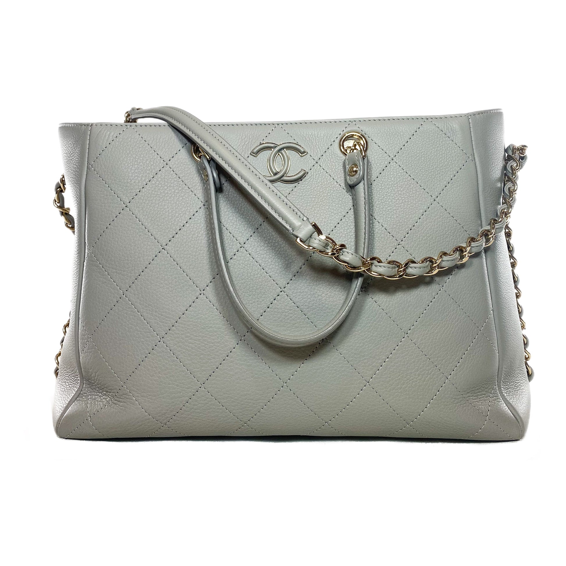 Chanel Gray Stitched Medium Shopping Tote